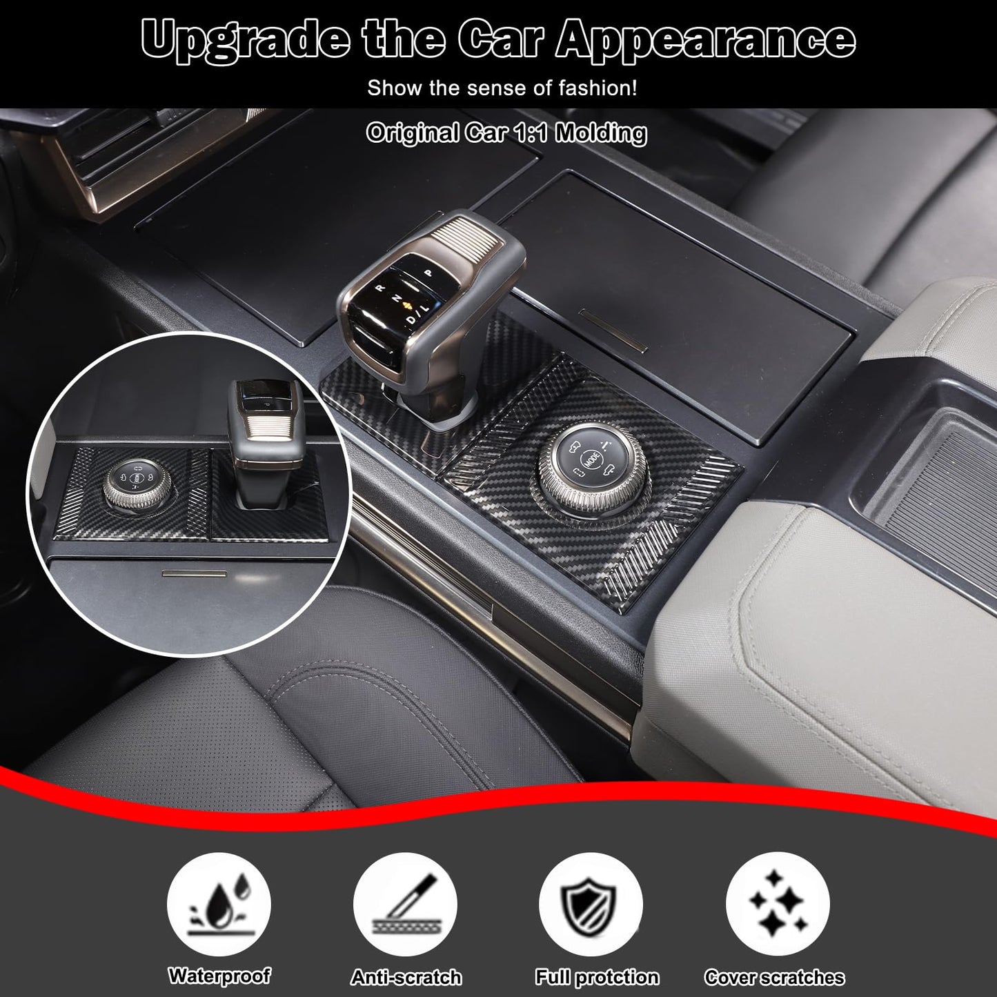 Suetlcoity for Hummer EV Accessories Gear Shift Frame Cover Trim 2PC for Pickup SUV 2024-2025 Hummer EV Center Consoles Gear Box Shift Knob Panel Frame Cover Decorative (Carbon Fiber Pattern)