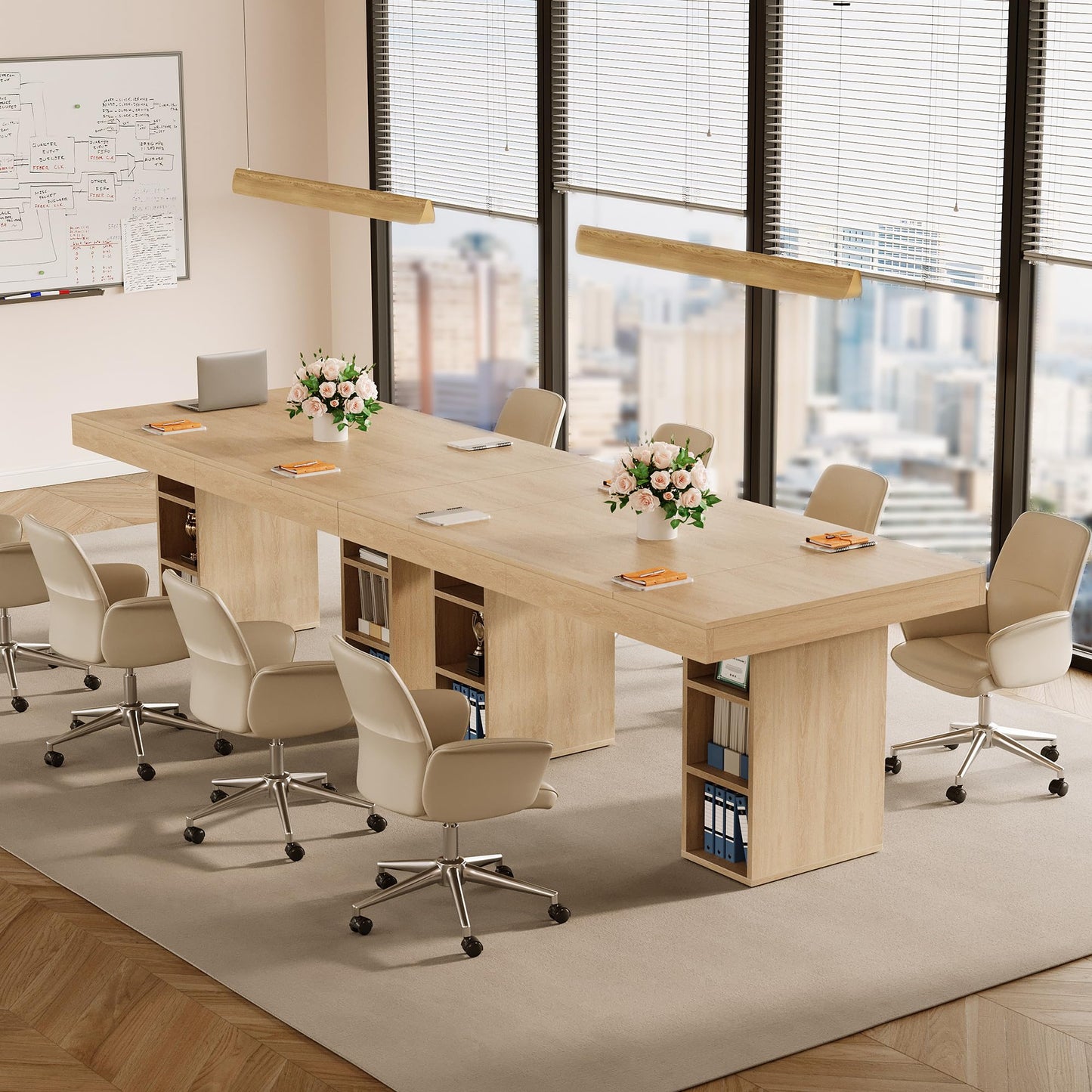 IDEALHOUSE 63”Executive Desk with Cabinet Storage, Farmhouse Home Office Desk, Wooden Computer Desk with Extra Thickened Tabletop & Metal Frame, for Work Study Writing, Oak