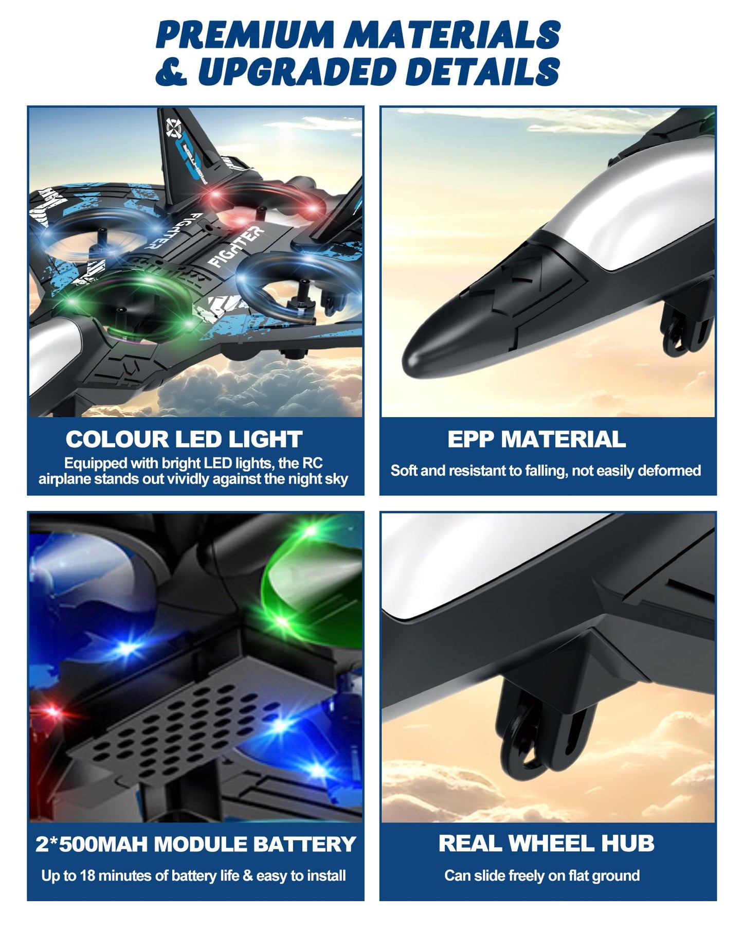 JoyRapt Drones for Kids Form RC Plane, Remote Control Airplane, Aircrafts Toys for Boys and Girls, Jet Helicopter Drones with LED Lights 360° Flip, Gifts for 6 8 10 Year Old Boys 2 Rechargeable Batteries