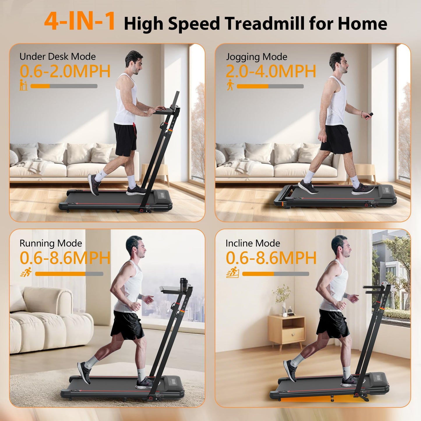 HiFast Walking Pad Treadmill with Desk Workstation, 3.0HP Under Desk Treadmills with 8% Incline Handle Bar, Foldable Portable Treadmill for Home Office, 300lbs Capacity, Remote Control, APP