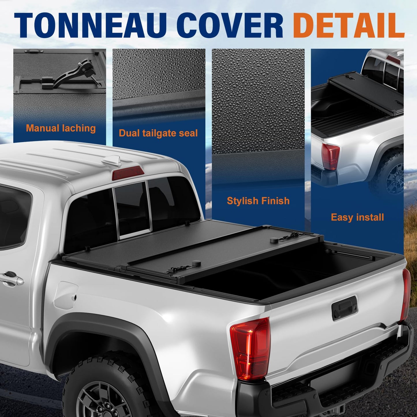 Tono King FRP Hard Tri-fold Tonneau Cover Fold Truck Bed Covers Compatible with 2016-2026 Toyota Tacoma 5ft Bed (60")
