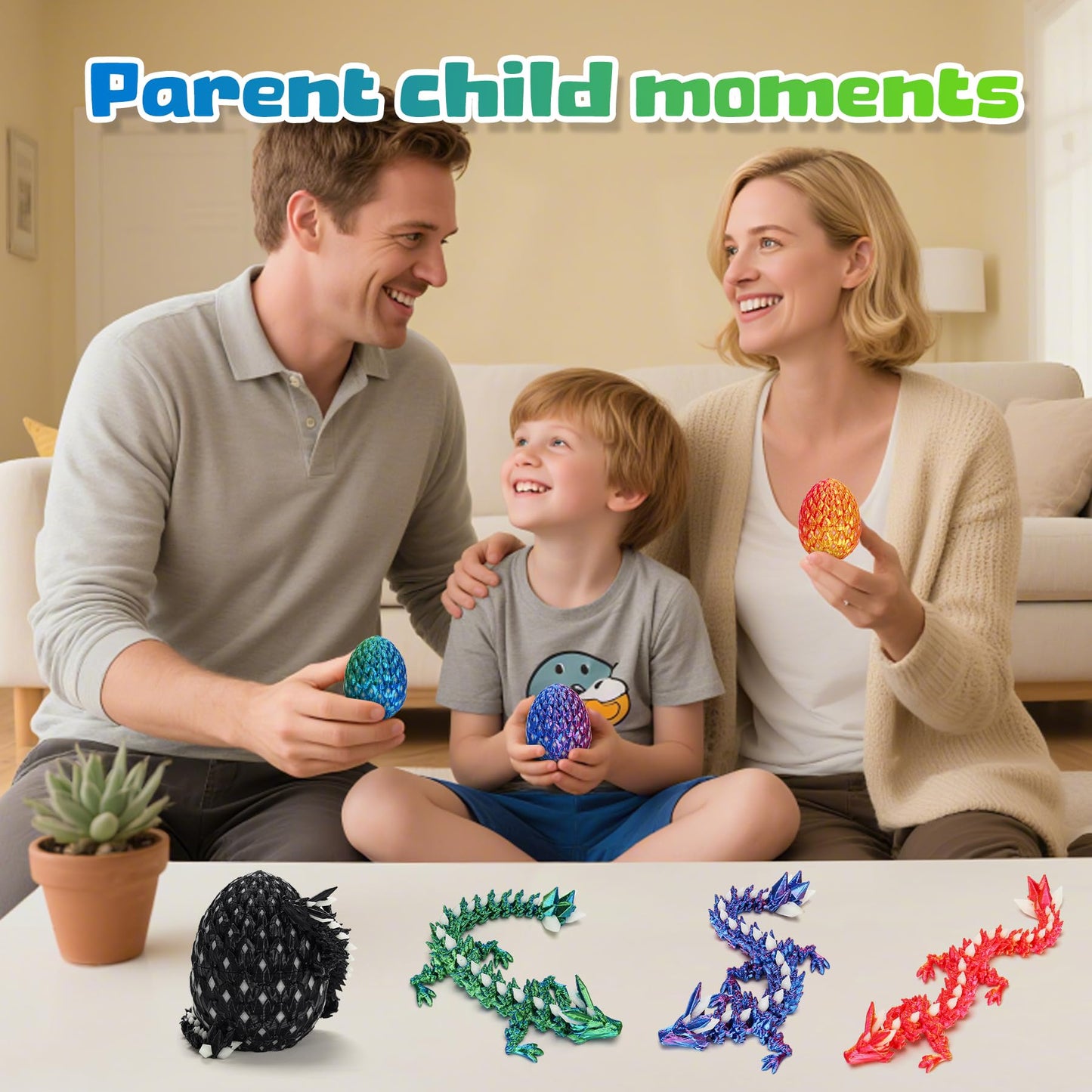 4 Pcs 3D Printed Dragon Glow in The Dark with Eggs, Easter Basket Stuffers Dinosaur Fillers Eggs Fidget Toys for Kids, Birthdays, Christmas, Easter Decorations Gifts Indoor Outdoor for Girls Boys