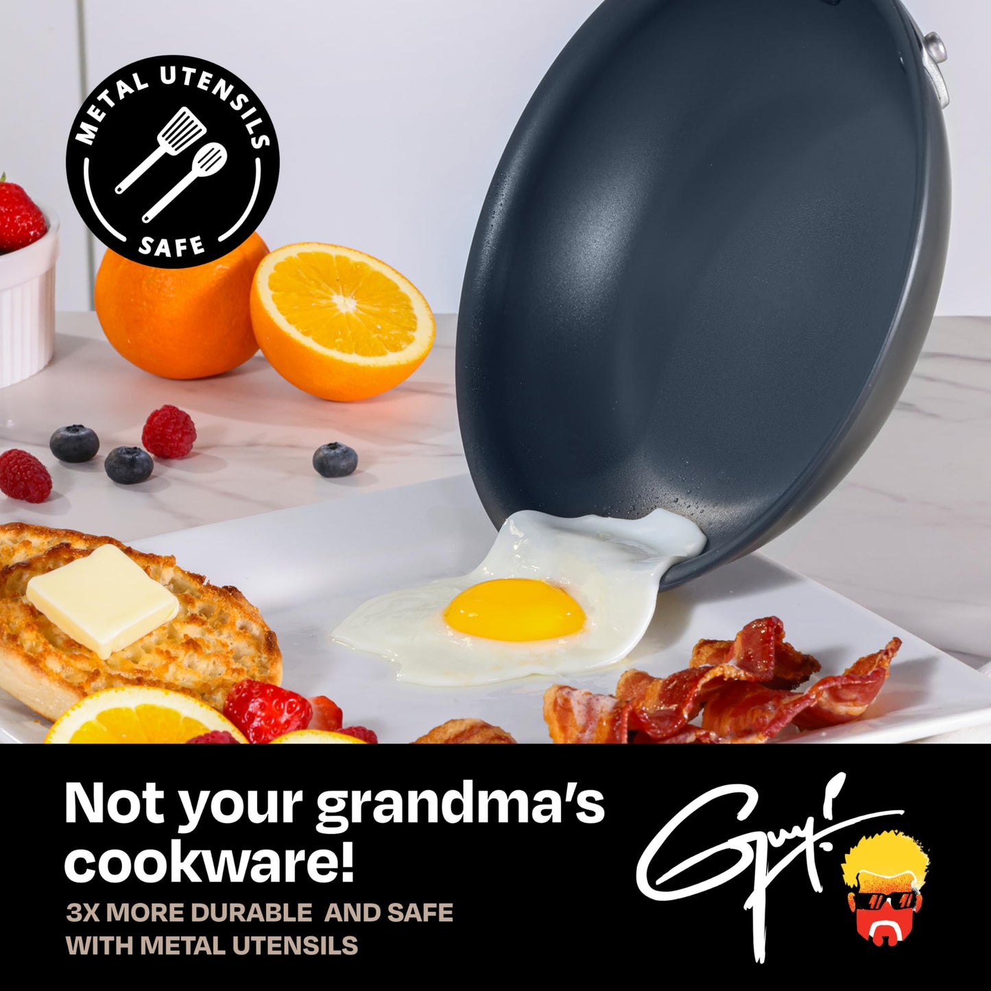Guy Fieri's Flavortown Laser Titanium 12 Piece Set - Non-stick Cookware Set Without PFAS, PTFE, or PFOA, 3x More Durable, Dishwasher Safe, Oven Safe