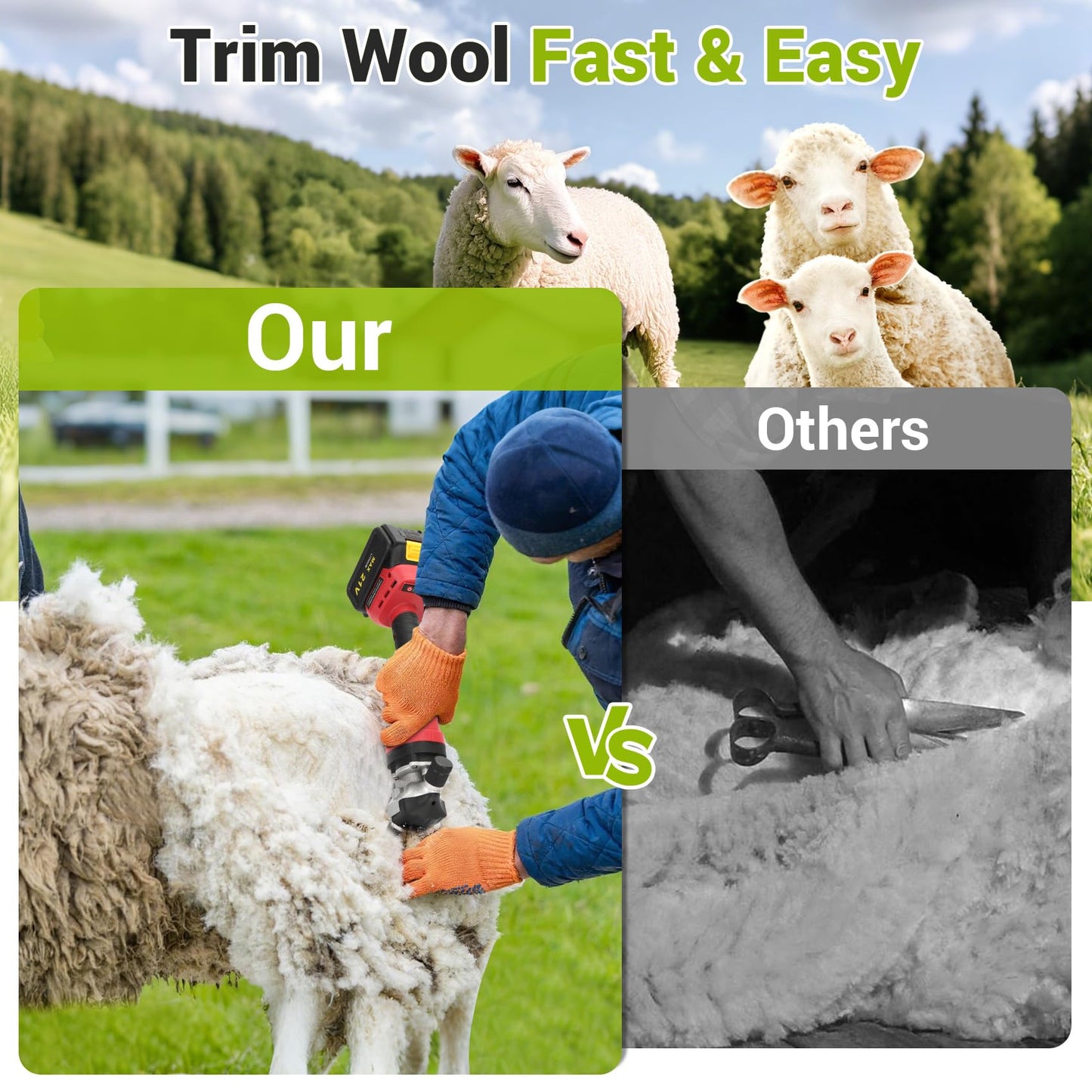 Mokemok Cordless Electric Sheep Shears - 3000mAh Brushless Motor 2000RPM, 6-Speed Adjustable Clippers for Goats, Heavy Duty Rechargeable Grooming Tool with High Hardness Blade & Safety Pressing Claw
