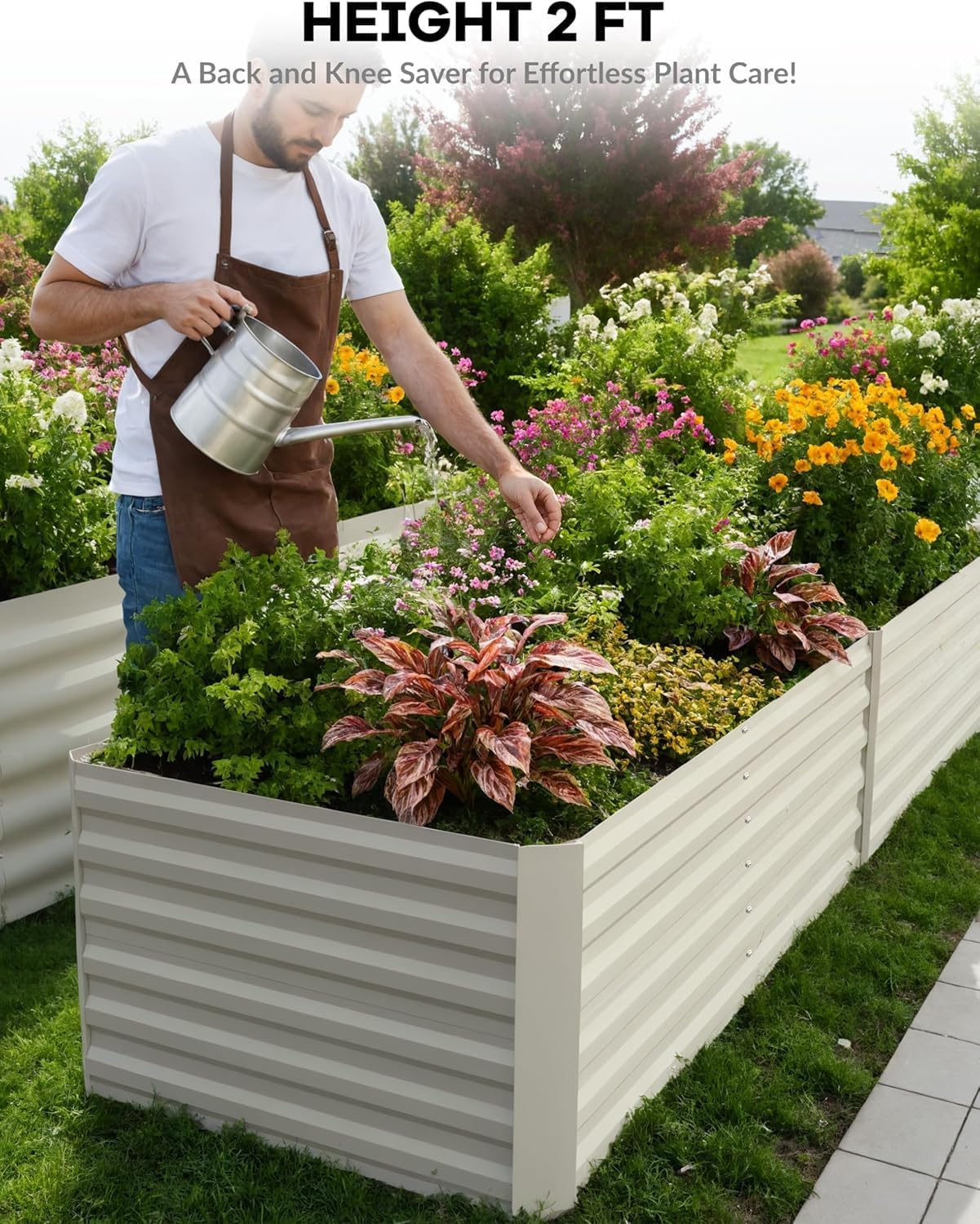 CABIHOME 2 Pcs 8x4x2 Ft Galvanized Raised Garden Bed, Deep Root Planter Box for Vegetables, Flowers, Herbs- Large Metal Raised Garden Bed Kit for Outdoor Use, Beige