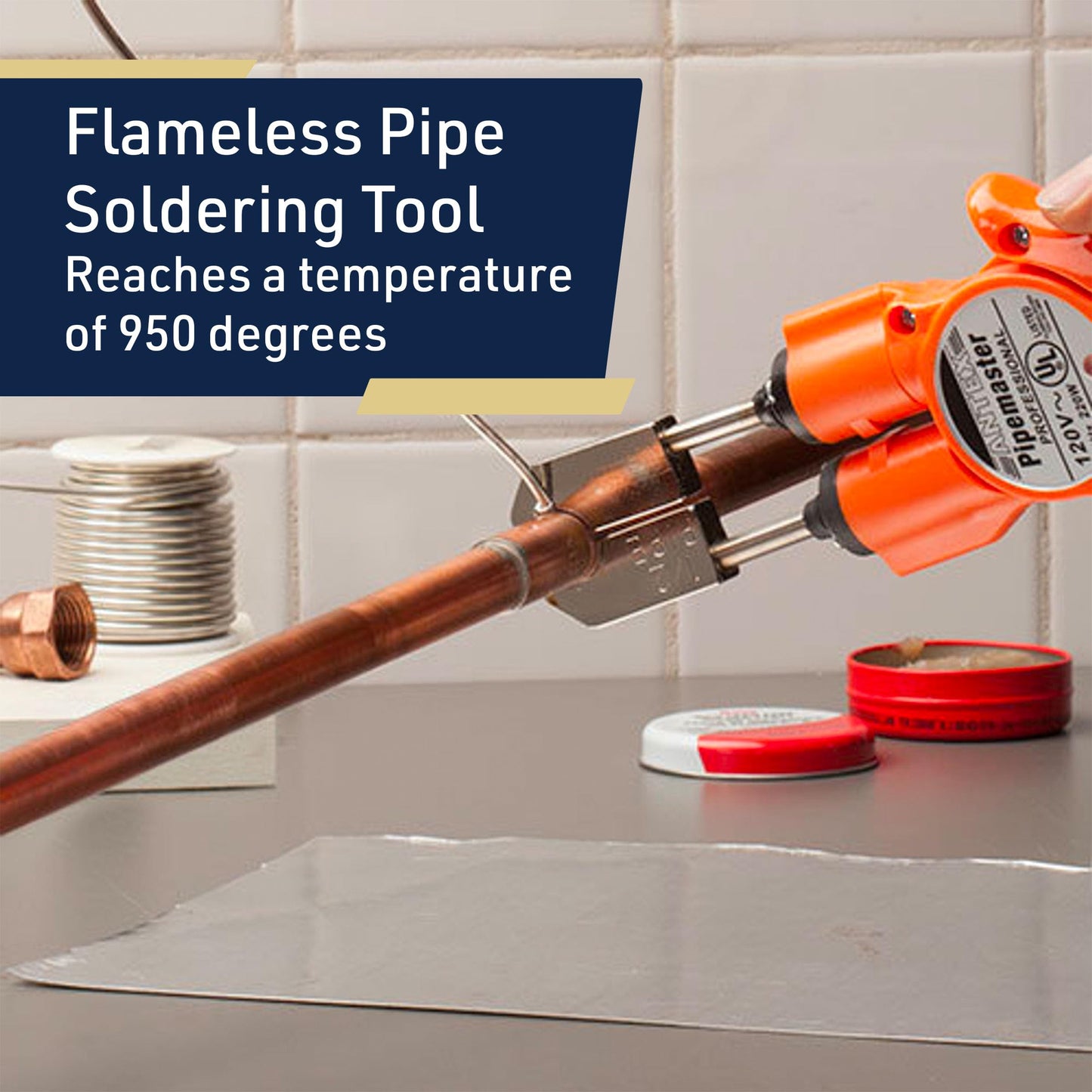 PipeMaster Professional Copper Pipe Soldering Tool - Flame-Free Copper Soldering Torch for Tight Spaces - 115V 950-Degree Soldering Iron with 1/2-Inch Standard Heads by Kings County Tools