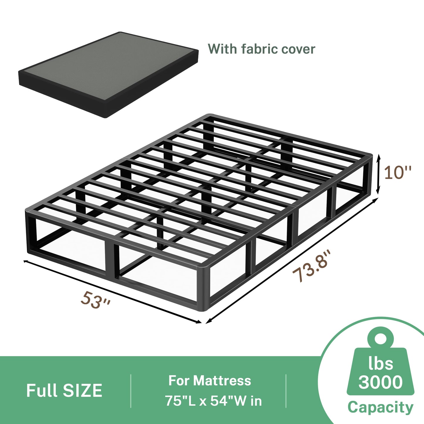 VIPSHOW 10 Inch Full Metal Bed Frame Round Corner Low Platform Bed Frames 3000 LBS Heavy Duty Steel Slats Support Mattress Foundation No Box Spring Needed, Noise Free, Easy Assembly, Black
