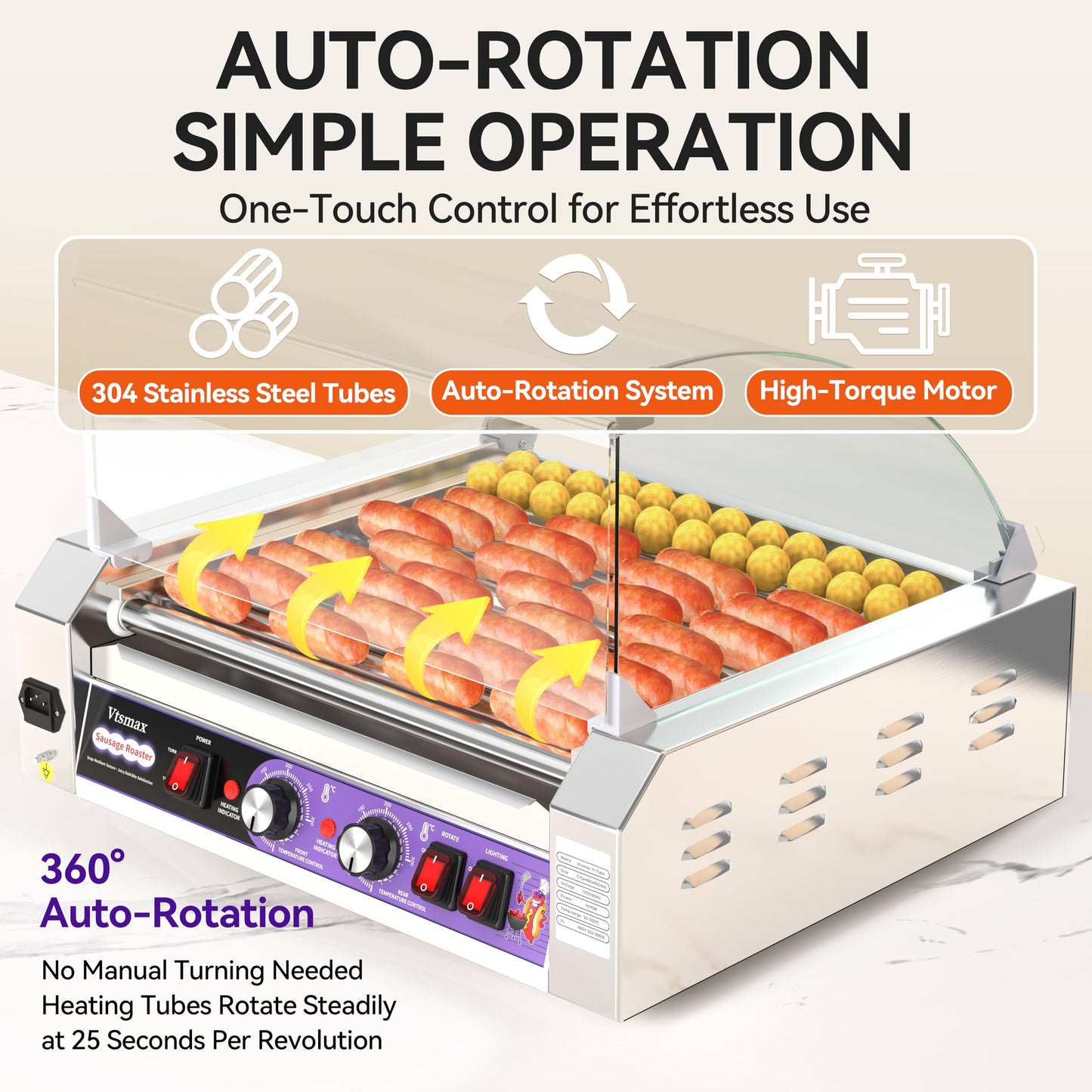 Commercial Hot Dog Roller 11 Rollers, 304 Stainless Steel, Extra Large Capacity, Fast Heating Electric Hot Dog Cooker, for Restaurant & Concession Stand