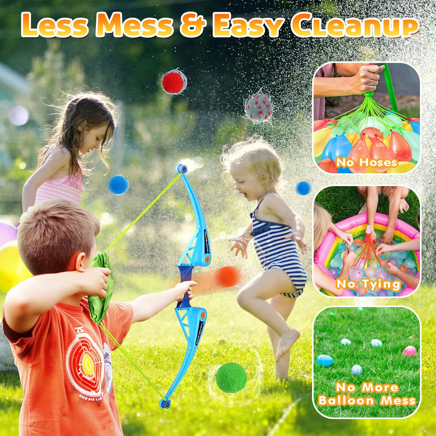 AOSPHYS 25Pcs Reusable Water Balloons with 2pcs Bow and Arrow for Kids, Pool Beach Water Fight Equipment for Boys and Girls, Outdoor Summer Toys for Kids Ages 3-12