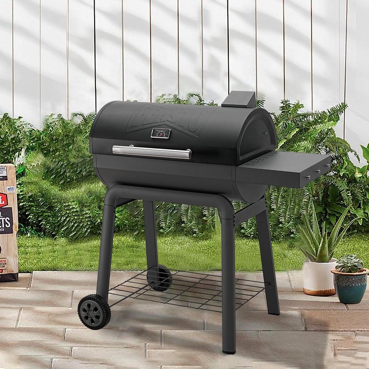 Feasto BBQ Charcoal Grill with Side Table, 30-In Heavy Duty Outdoor BBQ Grill with 647 Sq. In Cooking Area for Outdoor Barbecue in Backyard, Patio and Parties, Black