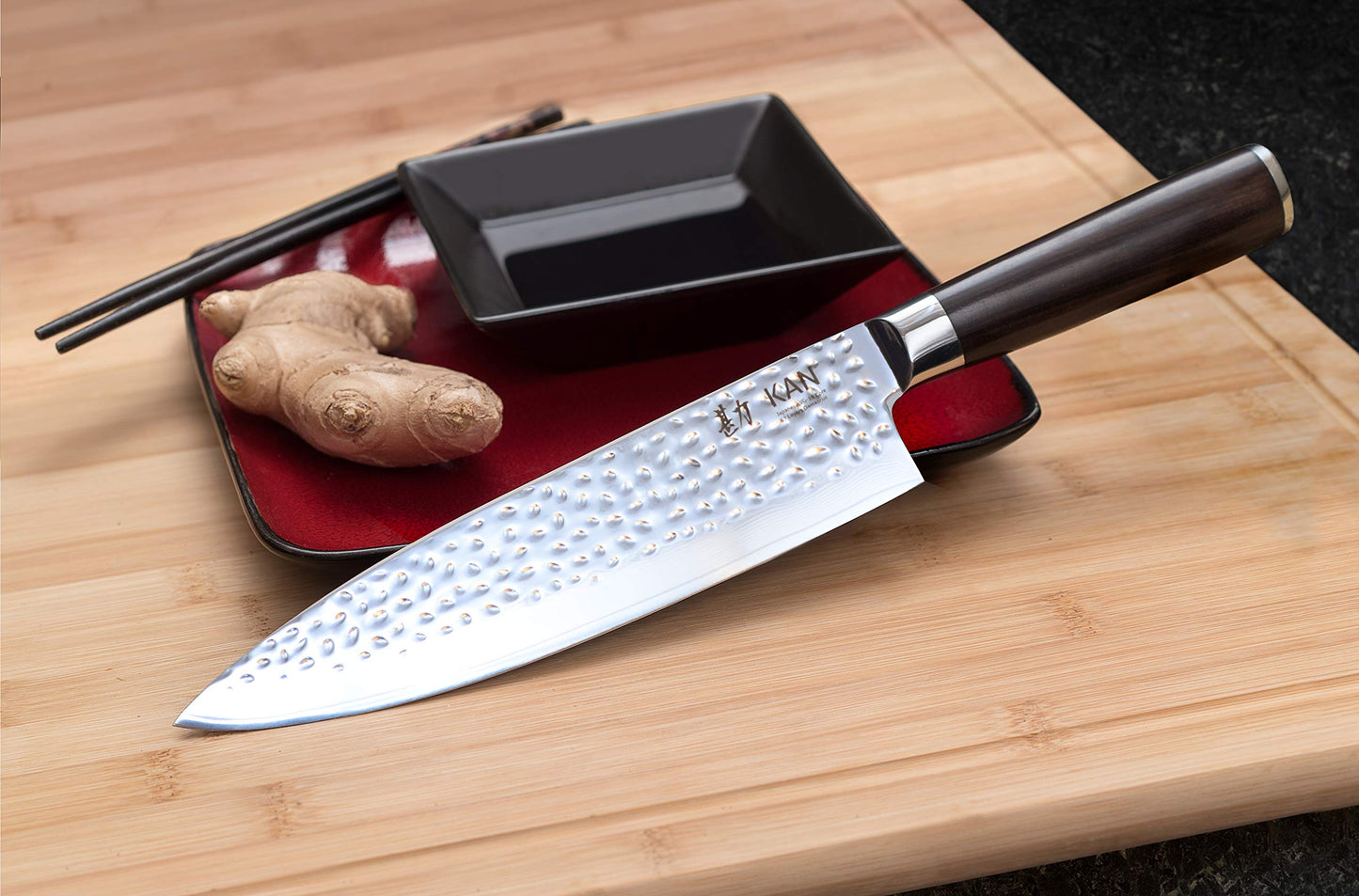 KAN Core Professional Chef Knife 8-inch VG-10 67 layers Damascus Ambidextrous (Hammered Japanese VG-10 Blade, Ebony wood handle-upgraded version)