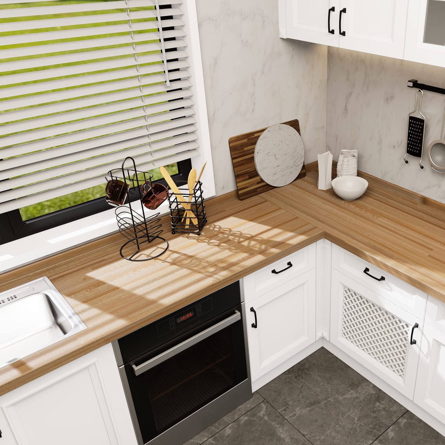 CONSDAN Butcher Block Counter Top, USA Grown Hard Maple Solid Hardwood Countertop, Washer/Laundry Countertop, Table Top, Polished, Prefinished with Food-safe Oil, 1.5" Thickness, 30" L x 25" W