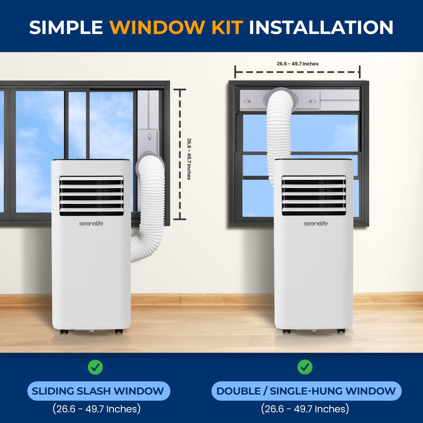 SereneLife 10000 BTU Portable Air Conditioner - Free-Standing A/C Unit w/Cooling, Dehumidifier & Fan, Energy Efficient, 320 Sq. Ft. Coverage, Includes Window Mount Kit & Wheels, 11x11x27 IN (White)