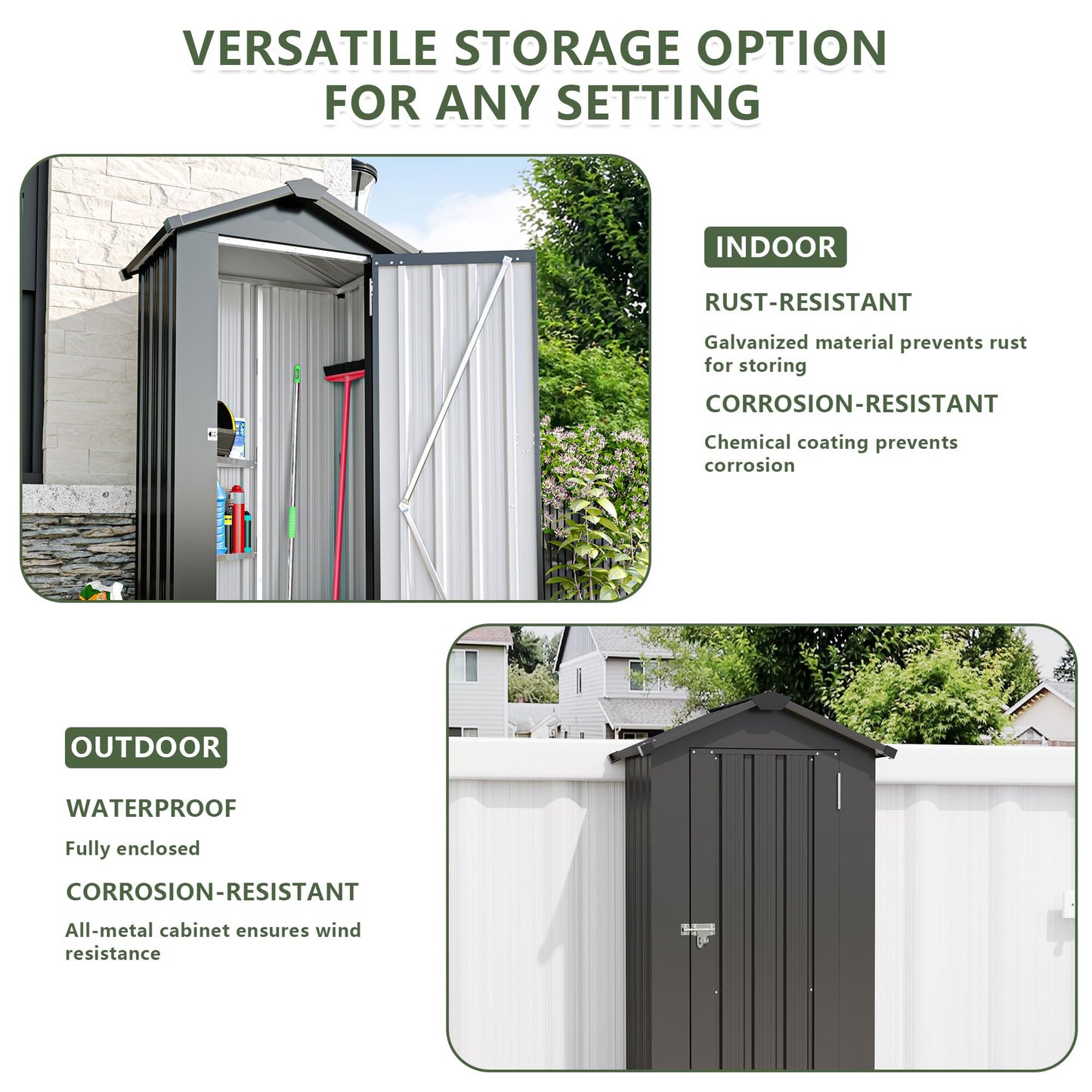 KEIKI Outdoor Storage Shed, 69.7''x16.9''x29.5'' Metal Tool Shed with Sloping Roof & Lockable Door, Small Shed, Top Tall Vertical Tool Cabinet for Backyard Garden Patio Lawn, Black