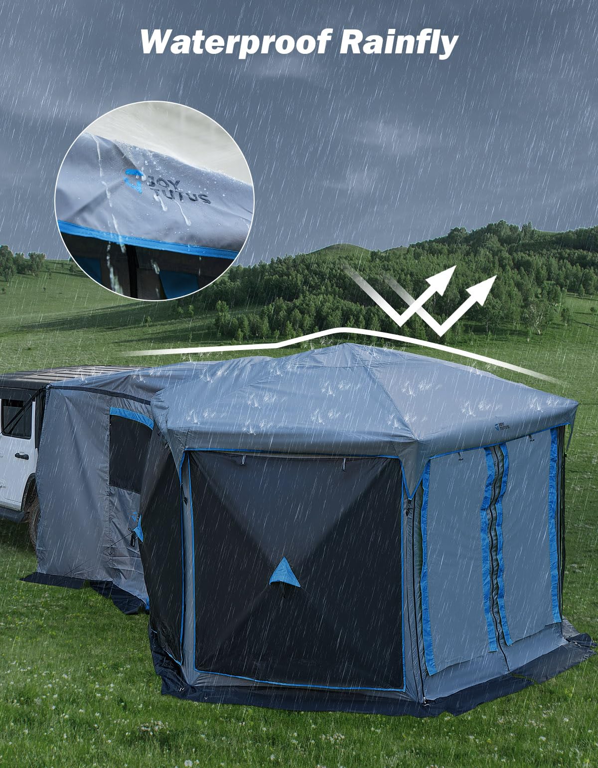 JOYTUTUS Dual-Use Pop up SUV Tent for Camping, 11x11 FT Outdoor Gazebo, SUV Tailgate Tent for Family Vehicle Camping, Canopy Shelter Portable Carry Bag, Gray Blue