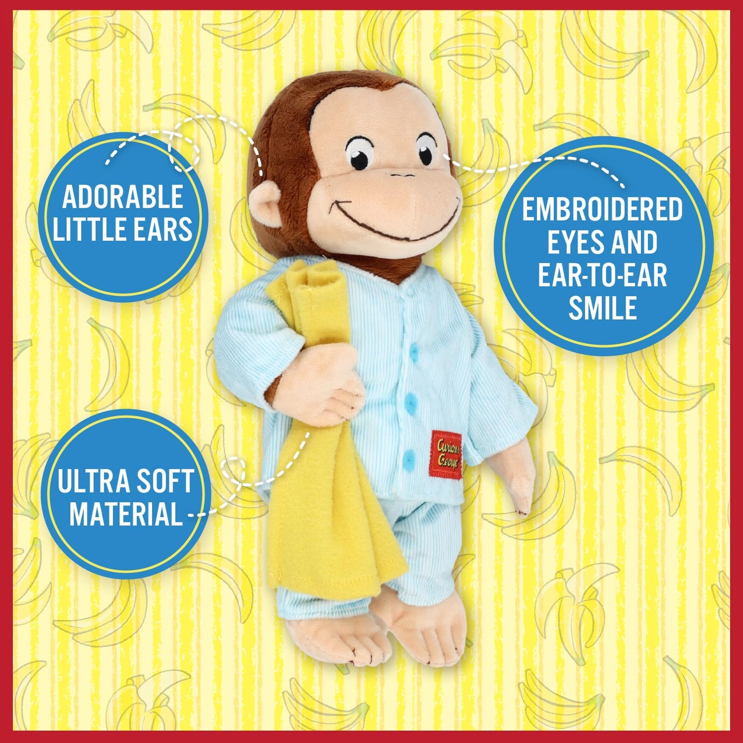 Kids Preferred Curious George in Pajamas Monkey Stuffed Animal Plush Toys Soft Cute Cuddle Plushie Gifts for Baby and Toddler Boys and Girls - 12" Stuffed Animal