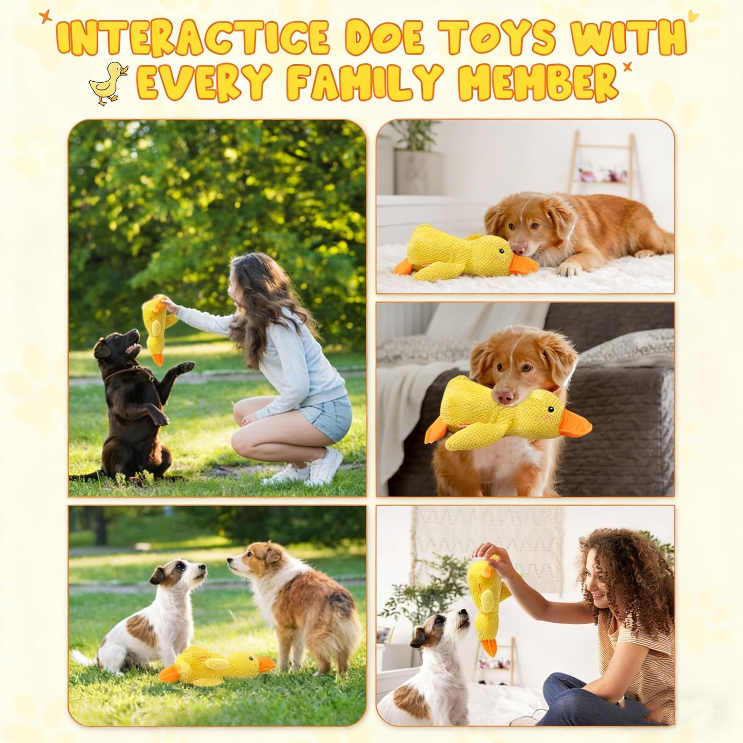 The Mellow Ducks Calming Pillow, Mellow Dog Calming Duck, 2025 New Yellow Duck Dog Toy, Dogs Ducks Toy with Quacking Sound for Indoor Dogs