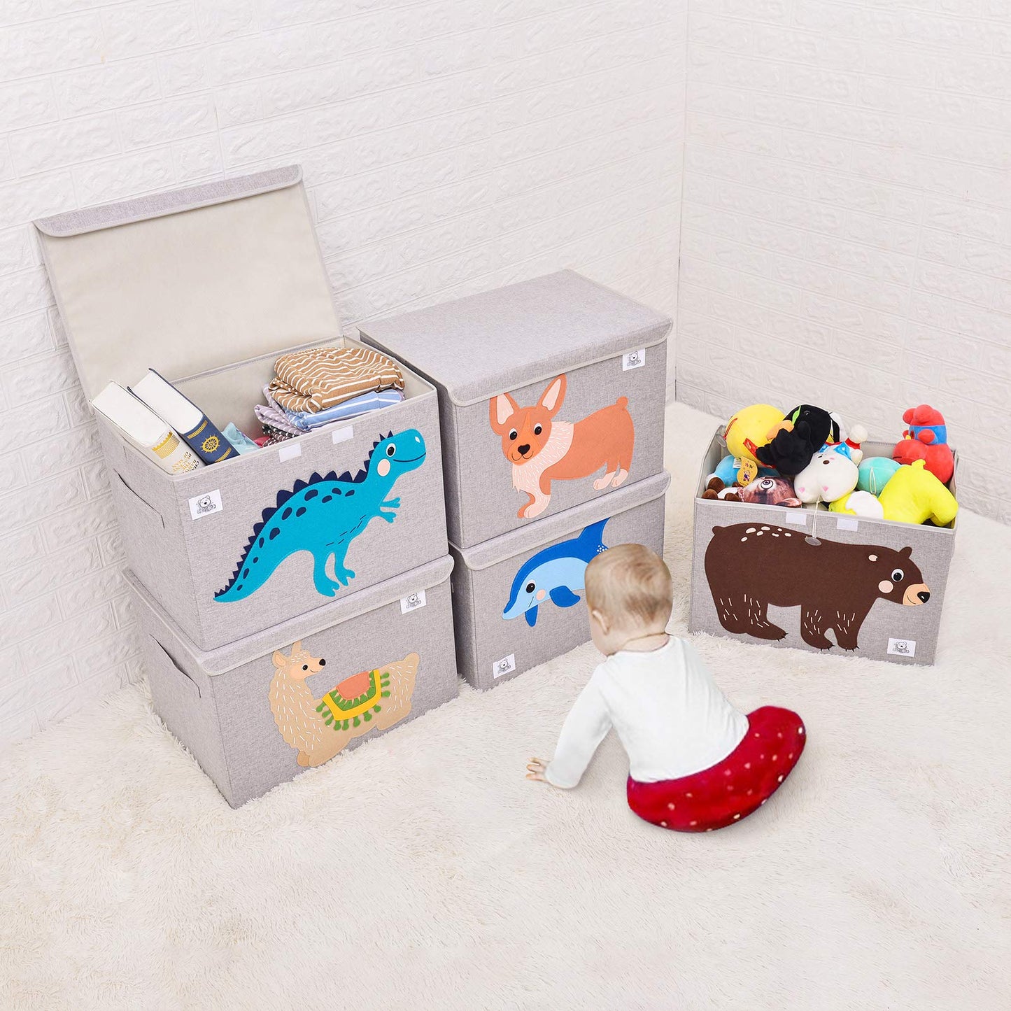 CLCROBD Foldable Large Kids Toy Chest with Flip-Top Lid, Collapsible Fabric Animal Toy Storage Organizer/Bin/Box/Basket/Trunk for Toddler, Children and Baby Nursery (Triceratops)