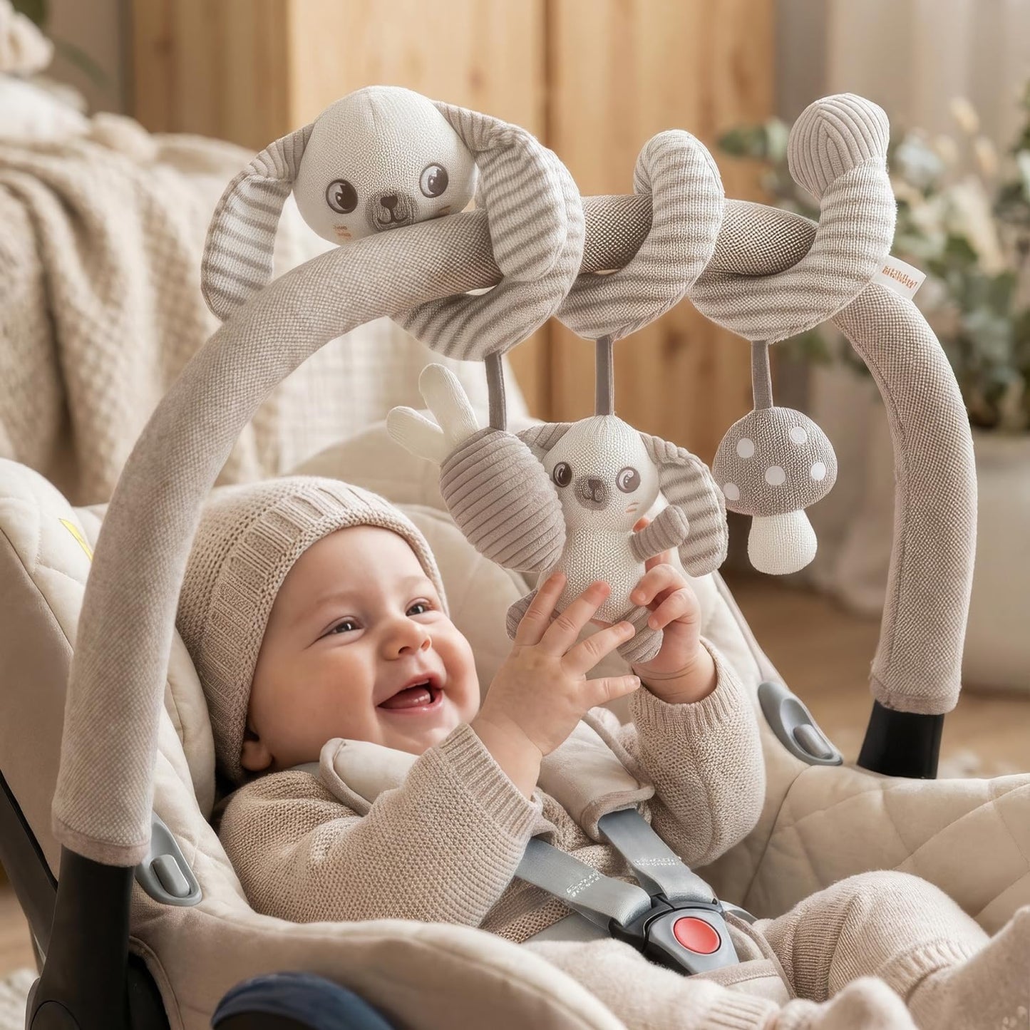 Carseat Toys Hanging Spiral Bunny – Car Seat Toys for Babies, Stroller Toys for Babies 0-6-12 Months, Crib Toys Hanging & Baby Hanging Toys, Newborn Infant, for Baby Gym & Stroller Toy
