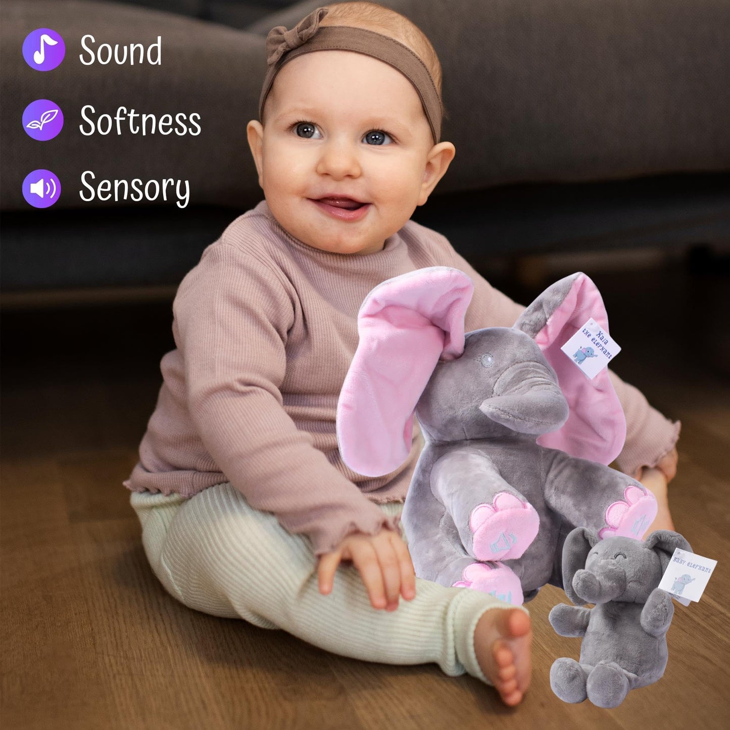 Dimple Stuffed Animal Set - Kaia Interactive Musical Peek-A-Boo Elephant Stuffed Animal Toy & Soft Plush Baby Elephant, Gift for Birthday, Baptism, for Toddlers, Boys, Girls, Ages 0 - Up