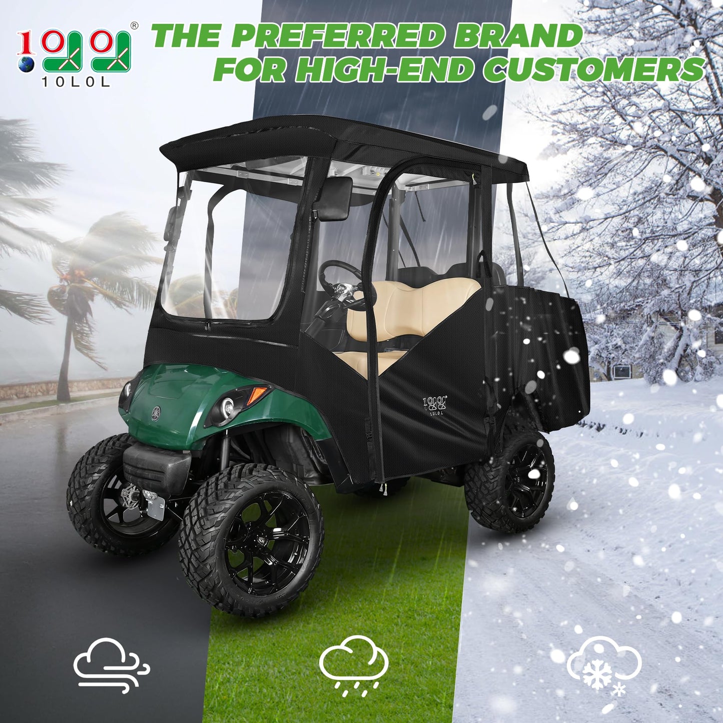 10L0L Golf Cart Driving Enclosure 4 Passenger for Yamaha G14 G16 G22 G29 Drive2 with Heavy Duty Zipper,600D Golf Cart Rain Cover Driving Covers with Roll-up Windshield, 4-Sided Clear Window
