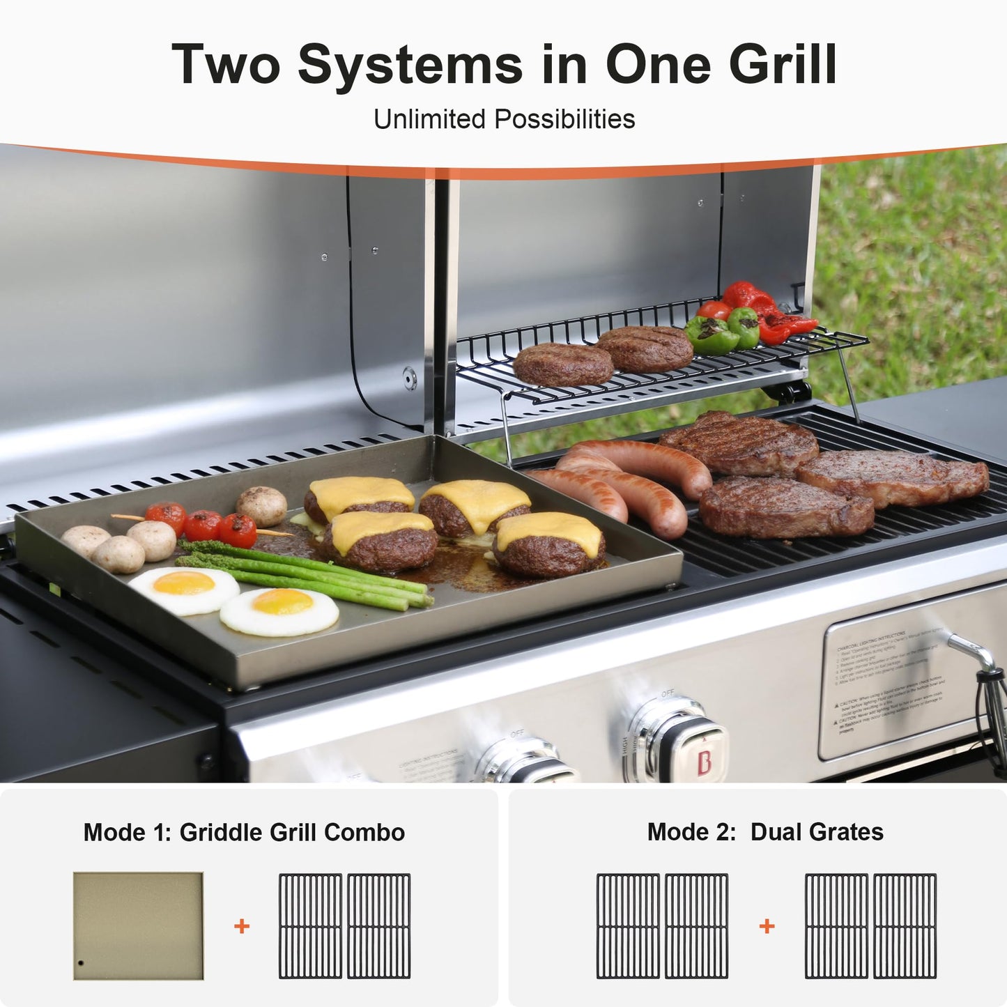 Brand-Man Propane Gas and Charcoal Grill Combo,Grill and Griddle Combo Dual Fuel BBQ Grill with Dual Lids for Outdoor Barbecue, Black