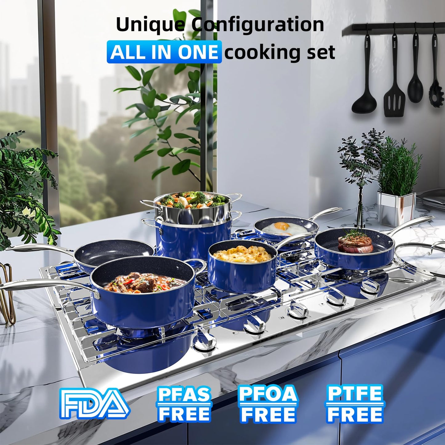 Deluxe DUXANO 14PC Healthy Pots and Pan With 9H Anti-scratch Coating, 2-Layer Non-Stick Ceramic&PFAS Free, Sensitively&Evenly Induction Cooking, Enhanced Flavor with Infrared Cookware, Dishwasher Safe