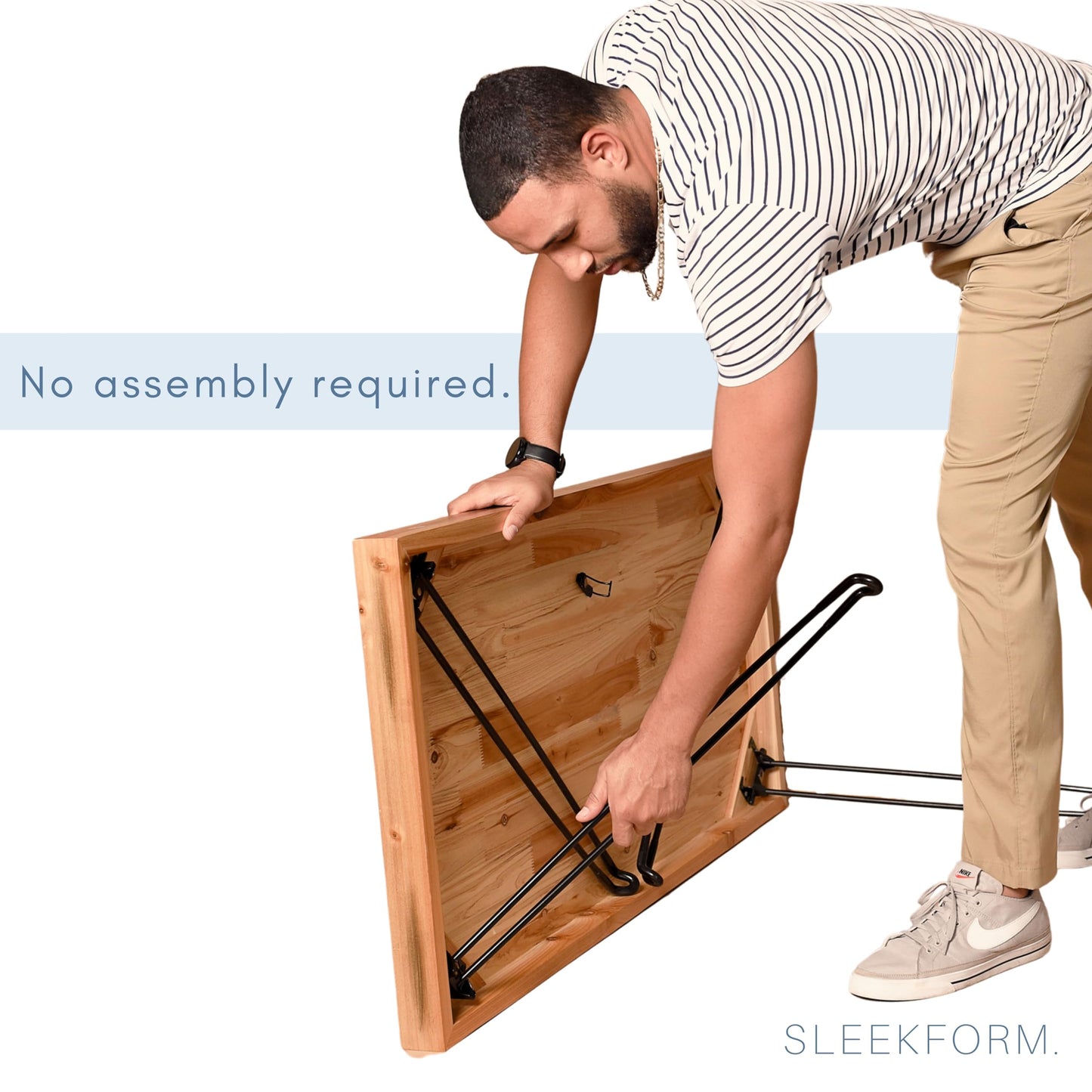 Sleekform Wooden Folding Desk, Small Folding Table Portable with Collapsible Hairpin Legs, Austin Kneeling Chair, Home Office Ergonomic Computer Desk Stool