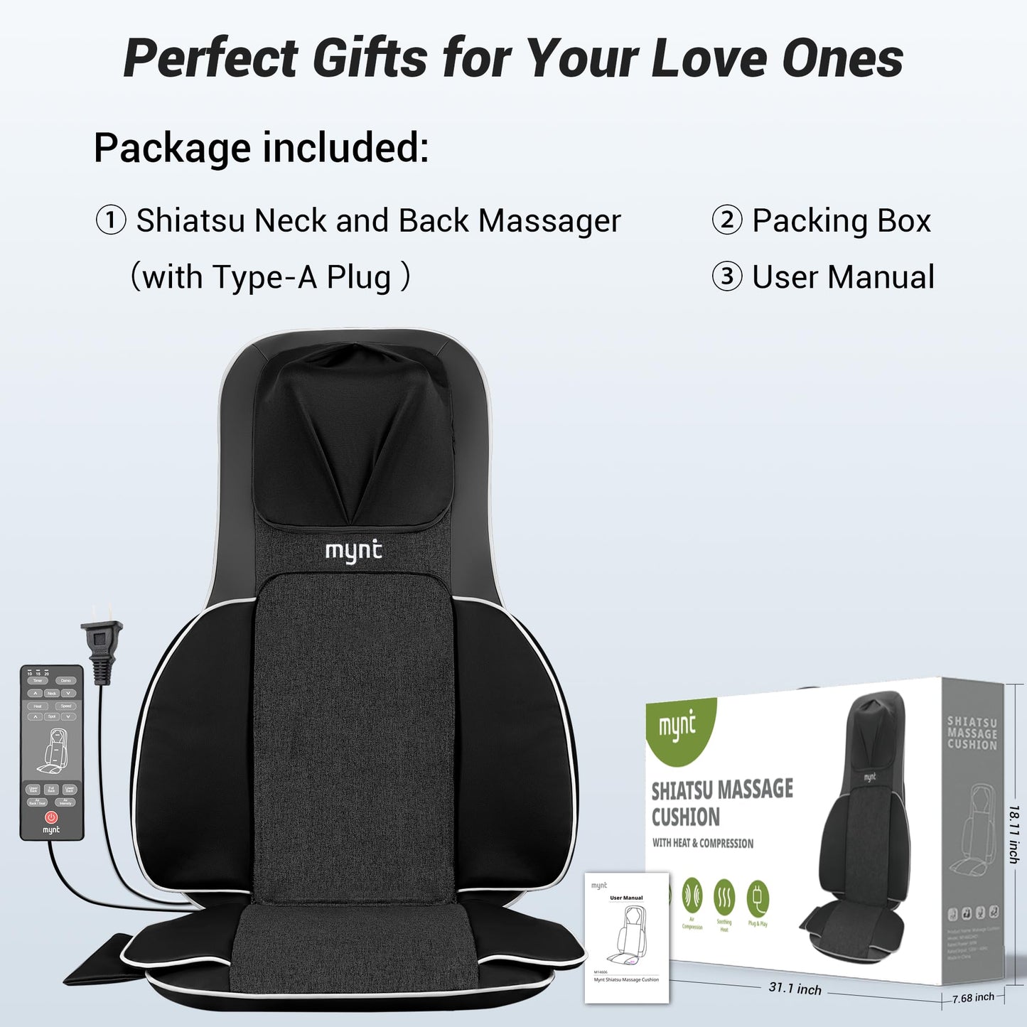 Mynt Back and Neck Massager for Pain Relief Deep Tissue,3D Shiatsu Acupressure Neck Back Massager with Heat, Seat Massager for Full Body Relaxation Black