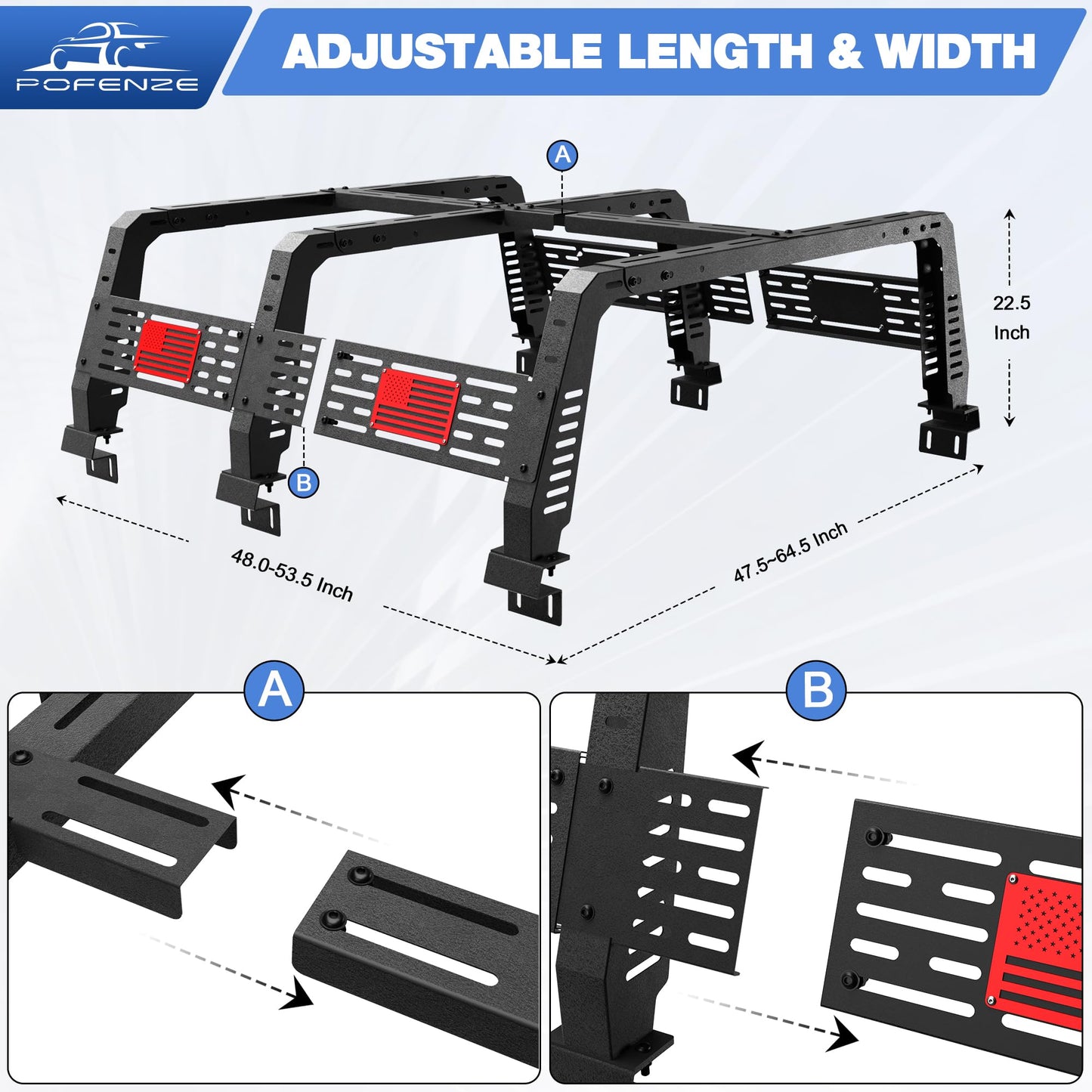 Truck Bed Rack for Toyota Tacoma 2005-2025, 22.5" Steel Overland Bed Rack with Adjustable Width, Heavy Duty Cargo Rack for Factory Bed Rails