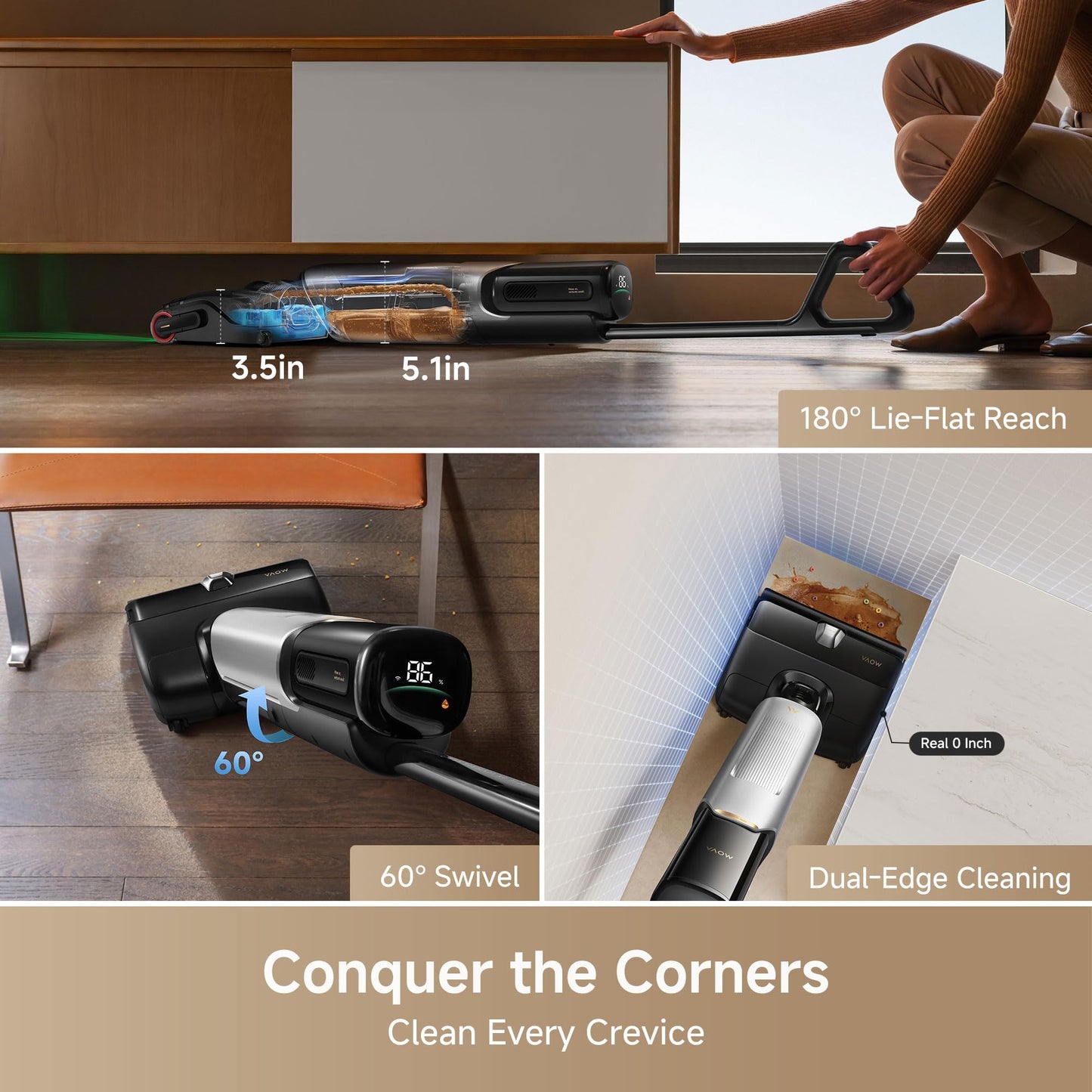 Mova X4 Pro Wet Dry Vacuum Cleaner, 20000Pa Cordless Vacuum Mop with Zero Tangle, Hot Water Mopping for Sticky Messes,194℉ Hot Air Self Drying, 180° Lie Flat, Push-in Charging Station, LED Display