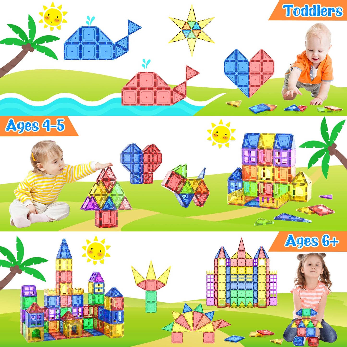 Coodoo Magnetic Tiles Kids Toys STEM Magnet Toy for Toddler Magnetic Blocks Building Preschool Learning Sensory Montessori Toys for 3+ Year Old Boys and Girls, Safe Creativity Toddler Kids Toy 40PCS