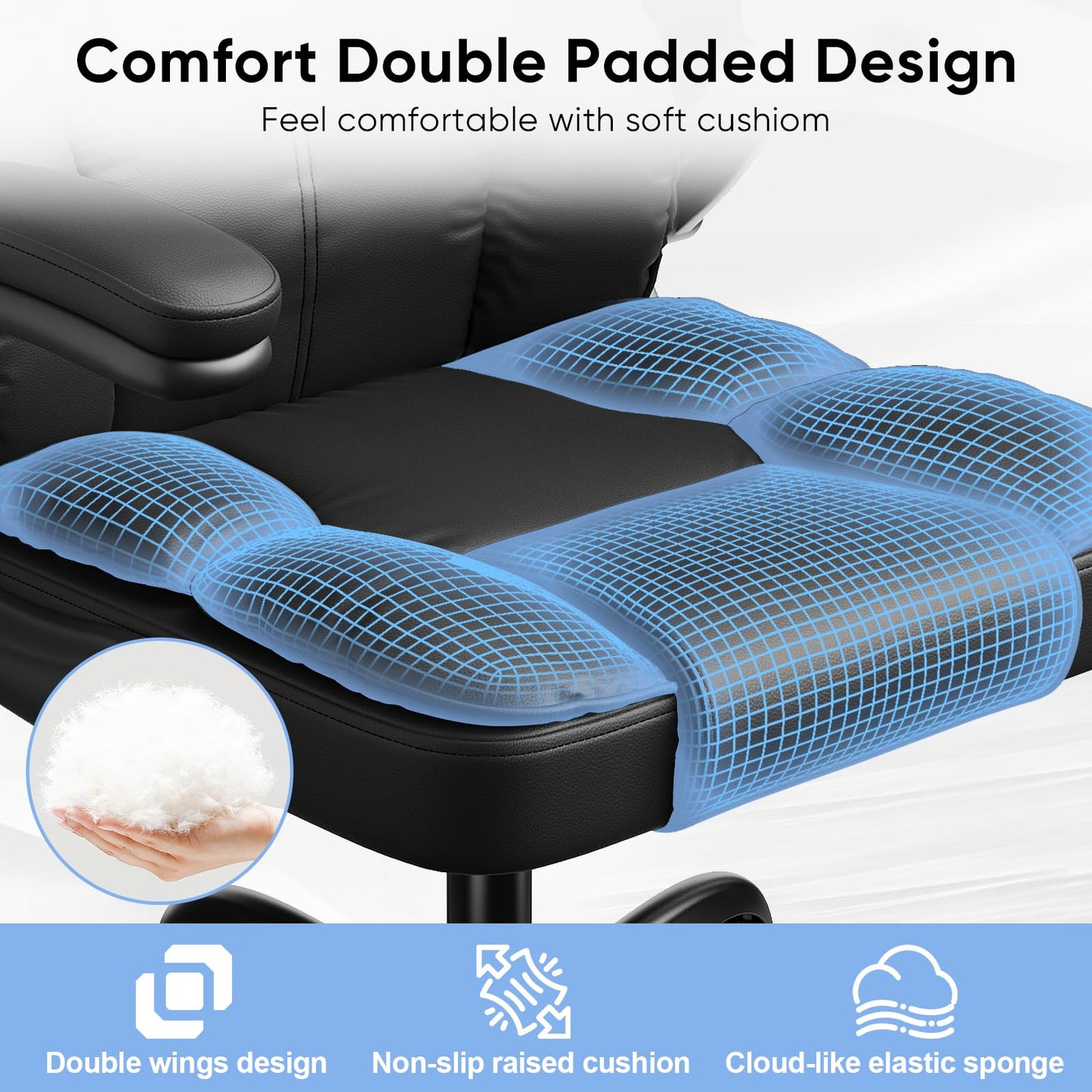 Kensaker Executive PU Leather Office Chair, Computer Chair with Thick Cushion & Lumbar Support, Ergonomic Desk Chair with Adjustable Headrest & Armrests,Black