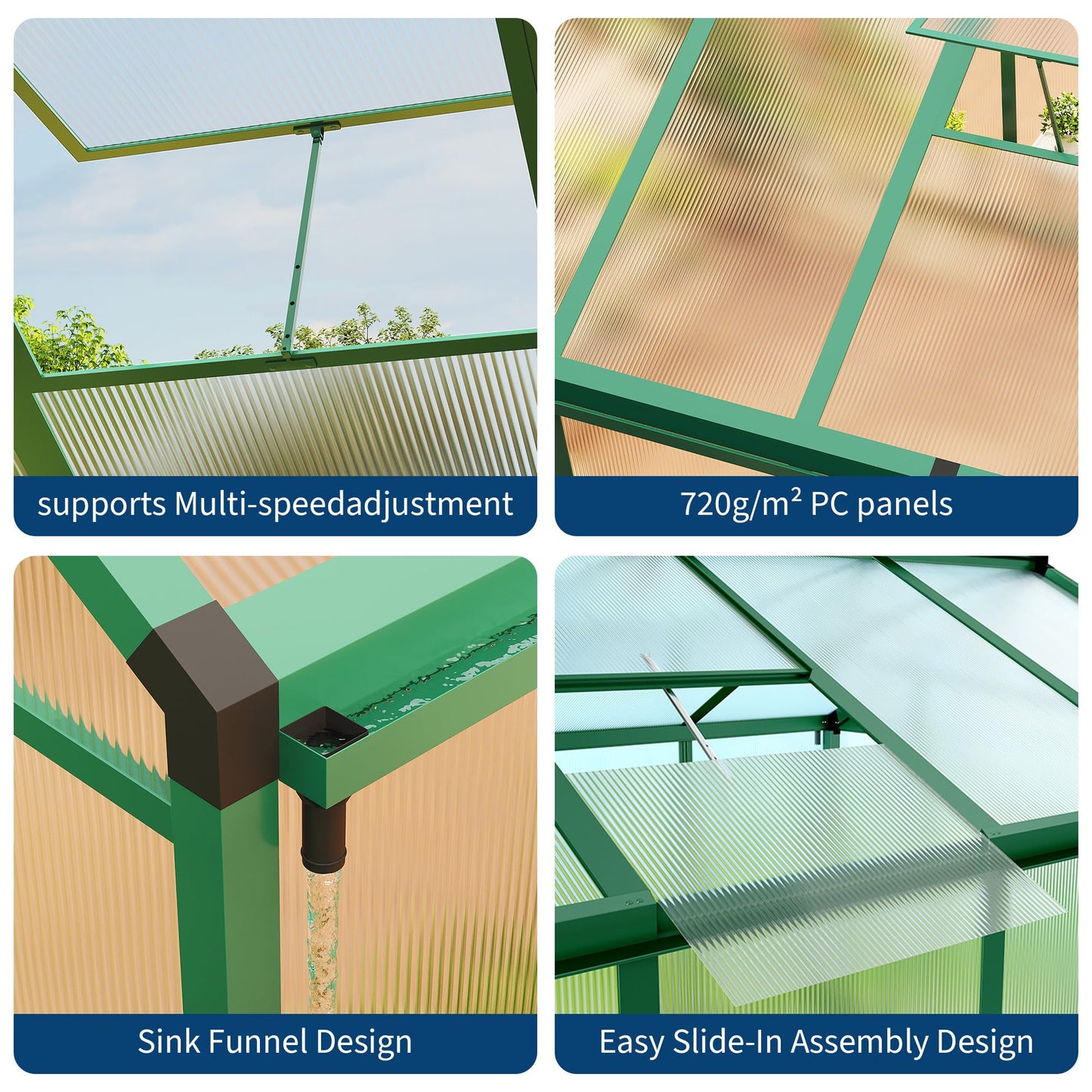 8x10 Ft Outdoor Greenhouses, Greenhouse Kit, Portablee Greenhouses with Ground Nails and Vent Windows, Sliding Lockable Door, Polycarbonate Green House for Outside Garden Backyard, Green