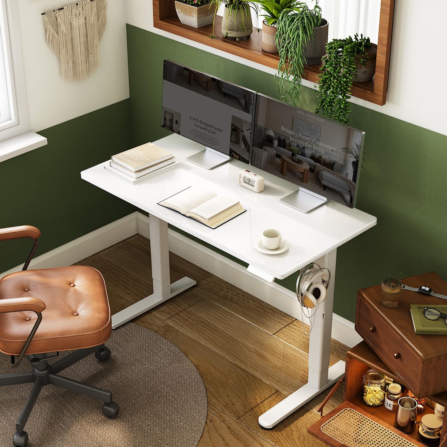 INNOVAR Glass Standing Desk with Drawers, 40 x 24 Inches Electric Height Adjustable Desk, Tempered Glass Top Stand Up Desks for Home and Office, White