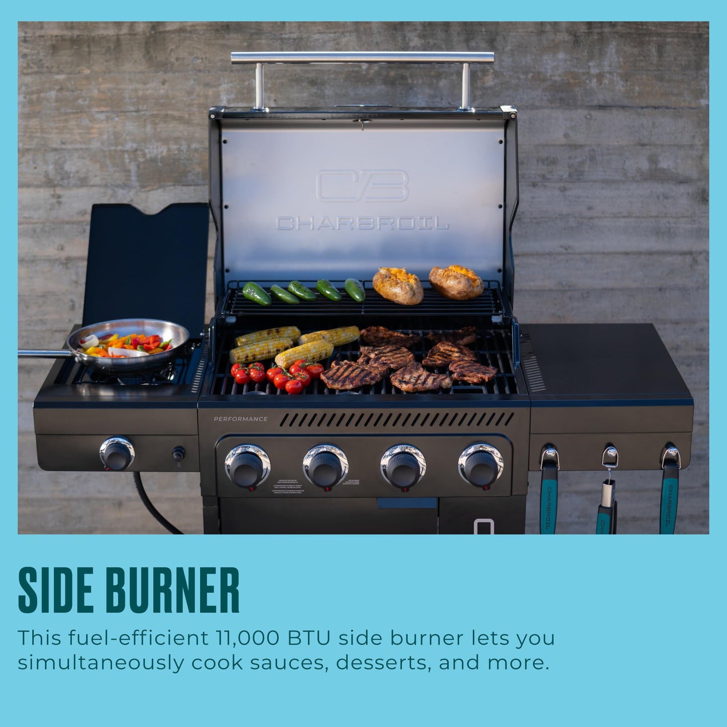 Charbroil Performance Series 4-Burner Gas Grill Cabinet with Side Burner, Black - 463253925