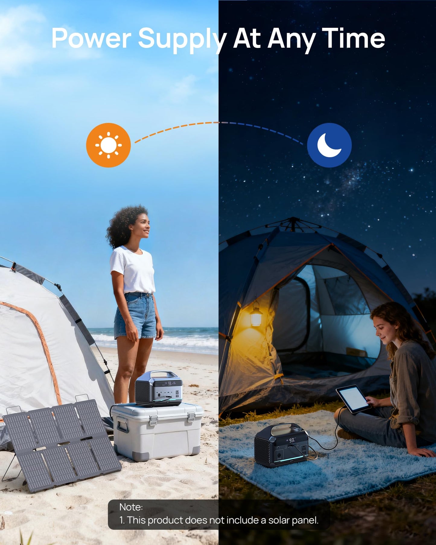 Portable Power Station 600W(1200W Surge), 288Wh(90,000mAh) Solar Generator LiFePO4 Battery with AC Outlets, 1.7H Fast Charging for Home & Emergency, Hurricane, CPAP