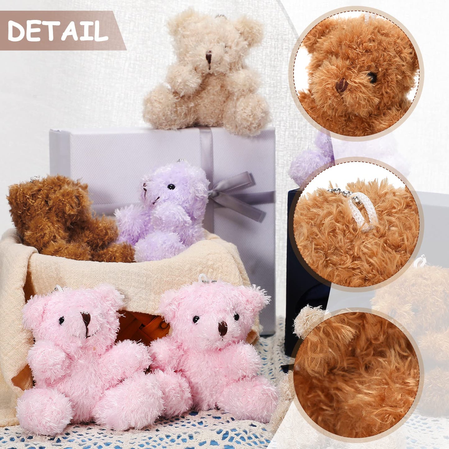 6 Pieces Mini Bear Plush Stuffed 4 Inch Small Bear Bulk Animal Toys for Baby Shower Party Favors Tiny Soft Doll Gifts for Graduation Keychain Bag Charm Supplies(Brown, Apricot)