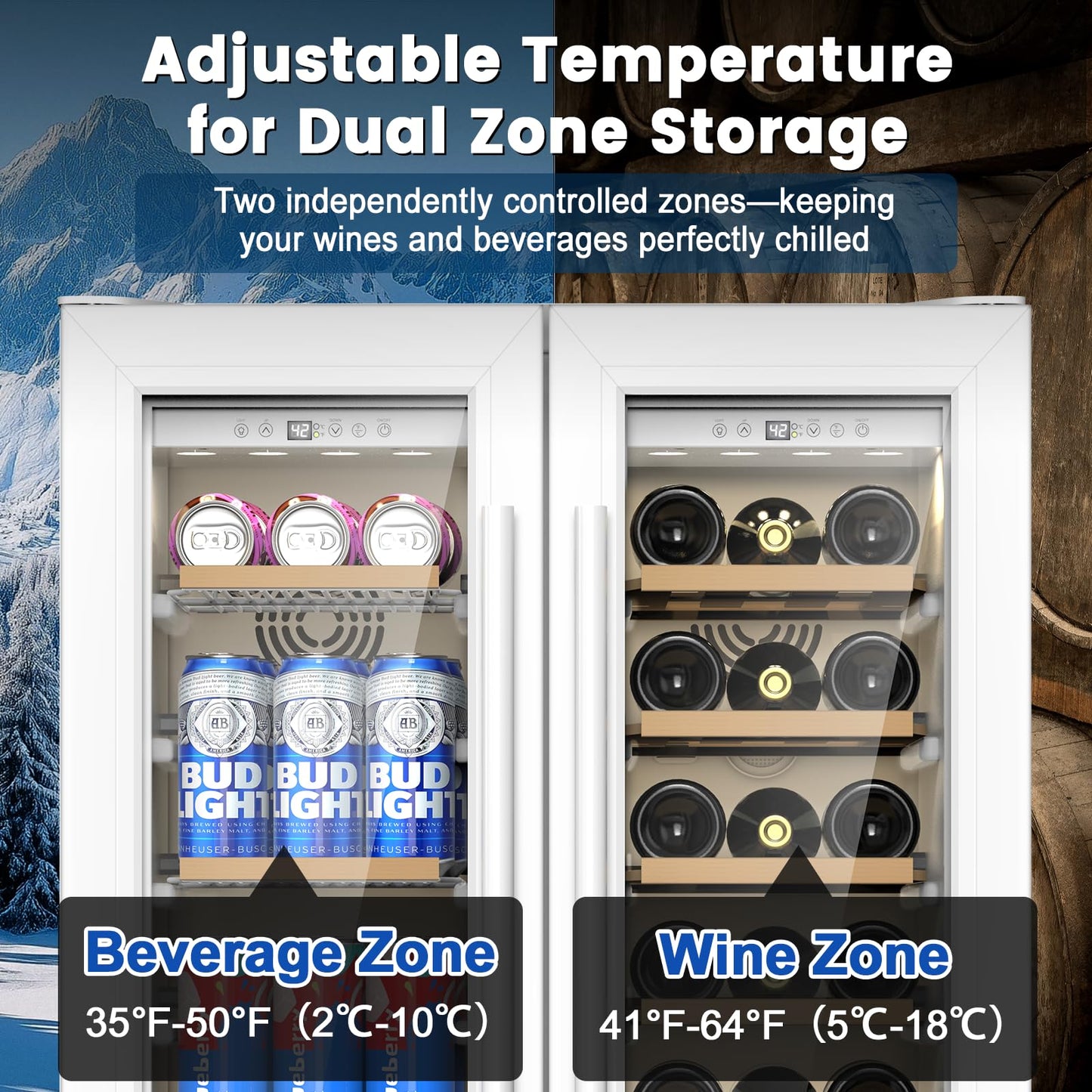 Velieta 24 Inch Dual Zone Wine and Beverage Refrigerator - Under Counter Built-in/Free Standing Beverage Cooler with Glass Door,Beverage Fridge with Large Capacity, Advanced Cooling System, White