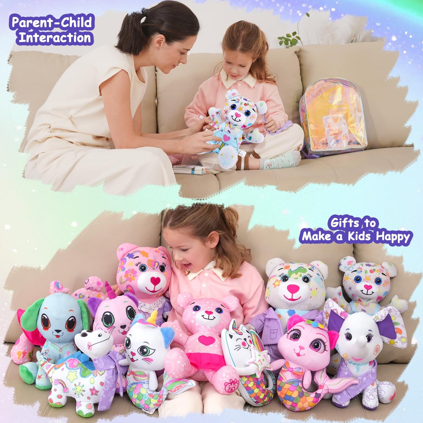 DRAWMYTOY DIY Coloring Plush Toy with Washable Markers, Scribble Pets Stuffed Animal, Doodle Dolls Art Toy for Boys and Girls Ages 3-8, Birthday Gift (Blue Bear Set)