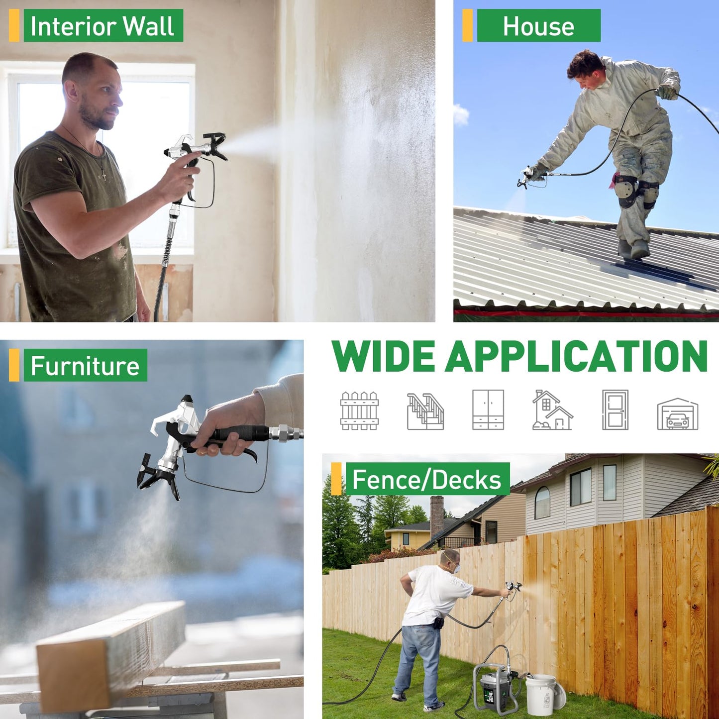 Baotree Airless Paint Sprayer, High-Pressure Electric Paint Spray Gun with Extension Rod, Thinning-Free Professional Painting Tool for Interior/Exterior Walls, Fences, Ceilings, Cabinets