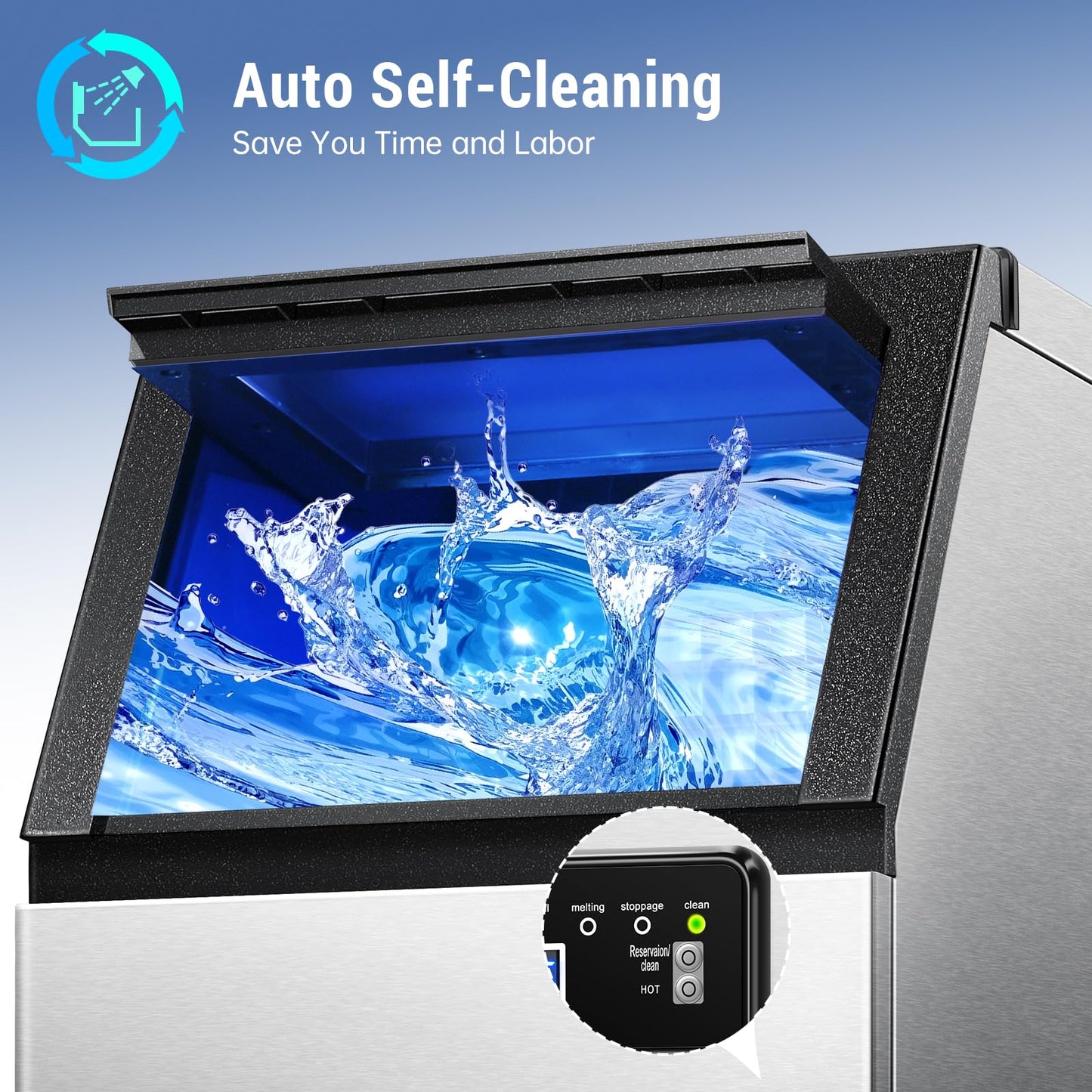 Amzgachfktch Commercial Ice Maker, 120 lbs/24H Ice Machine, 2 Water Inlet Modes, Under Counter Ice Maker with 33 lbs Storage, Auto Self-Cleaning, Freestanding Ice Machine for Home Office Bar