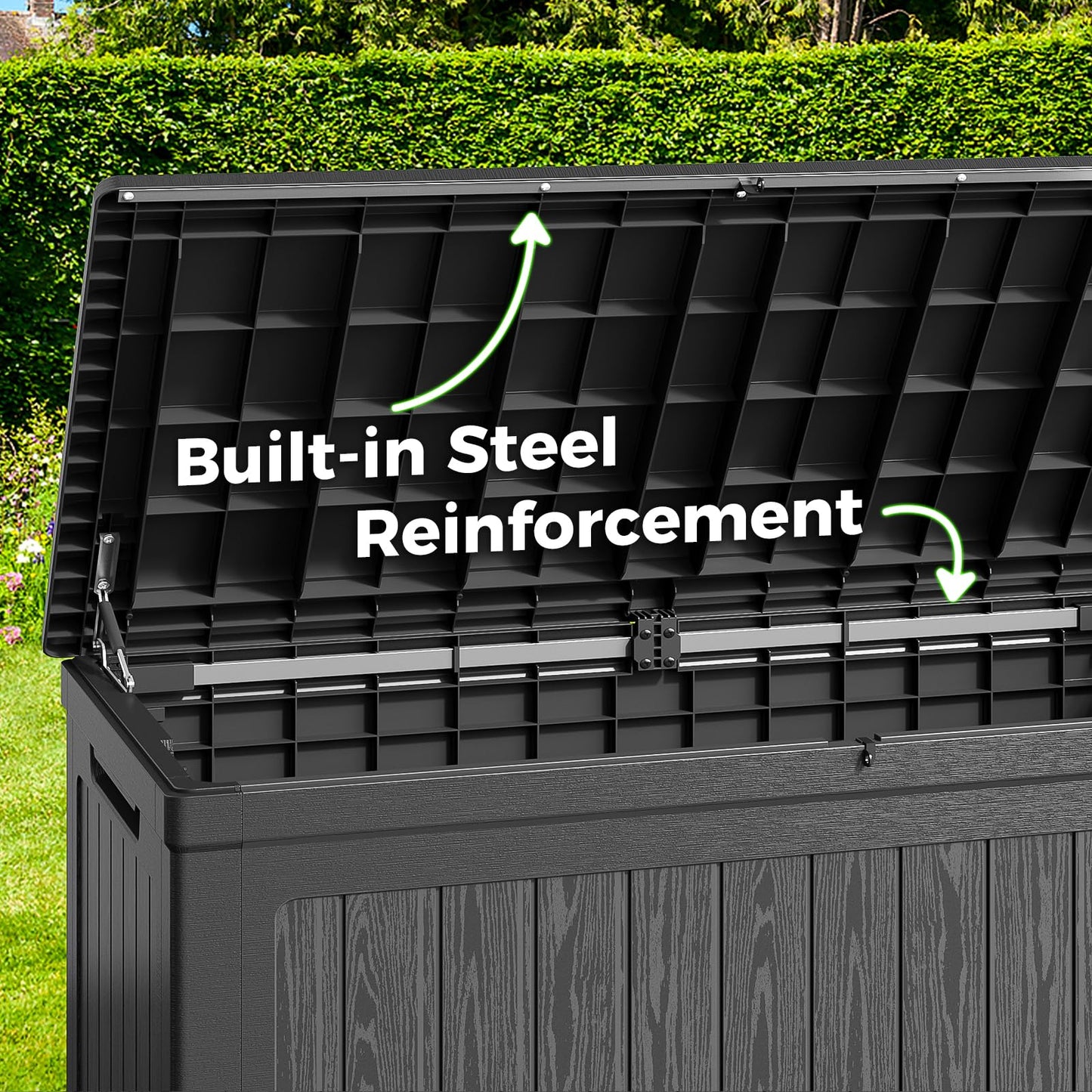 Lyromix 260 Gallon Outdoor Storage Box, UV-Resistant Waterproof Deck Box Outdoor with Lockable Design (Lock Not Included) and Hydraulic Lid, Patio Storage Bin for Cushions and Garden Tools, Black