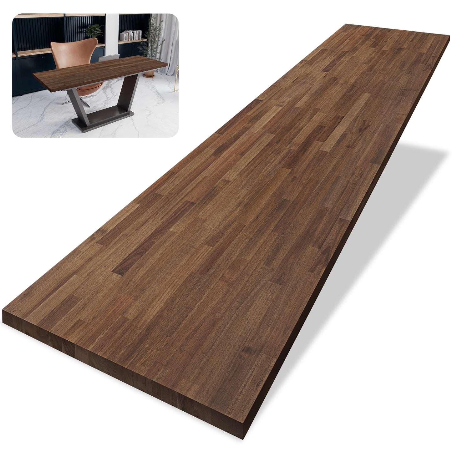 Howizz 48 x 25 in. Solid Wood Table Top, Dark Walnut Stained Acacia Desktop for Standing Desk/Office Tabletop/Countertop, 1in. Thick