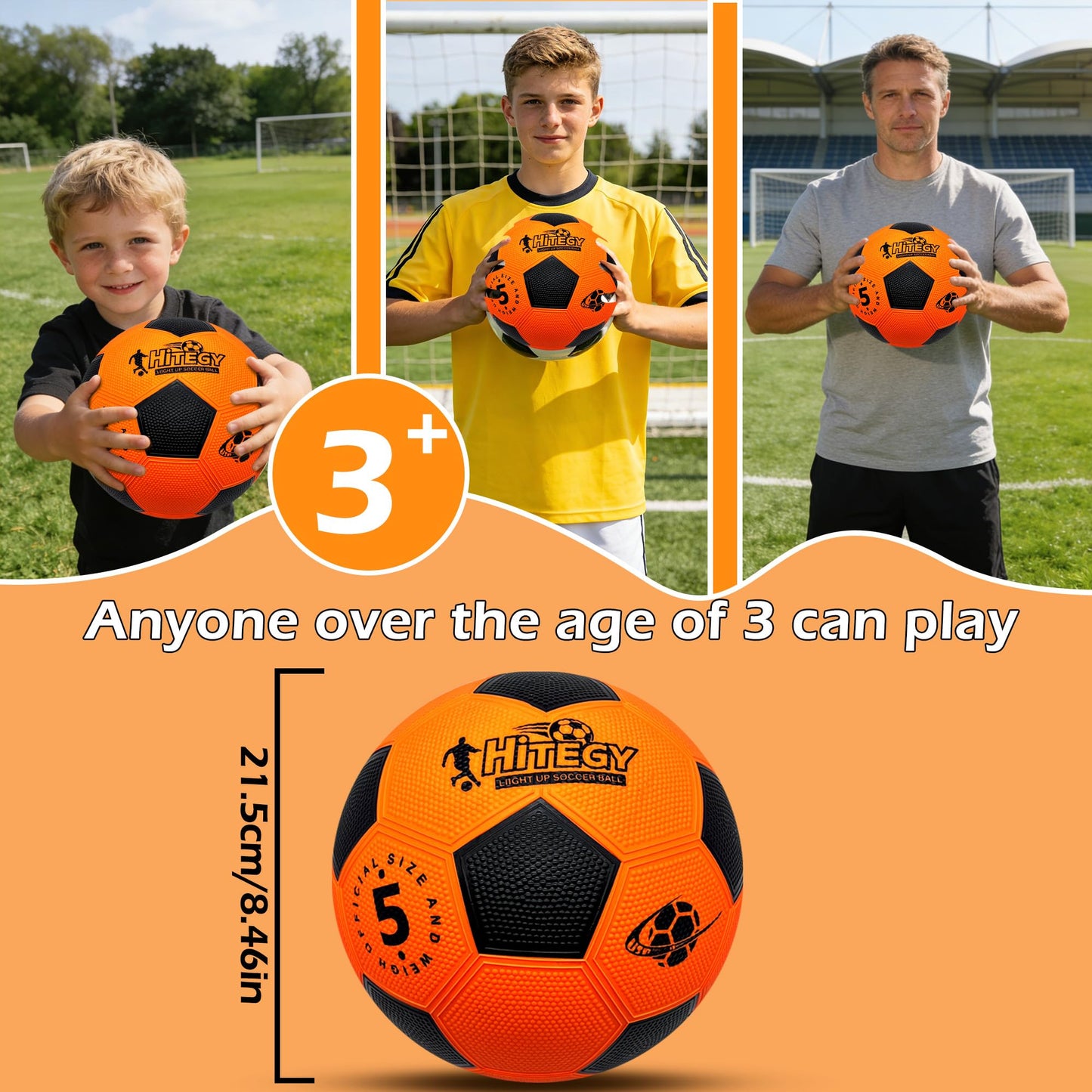 HITEGY Glow in The Dark Soccer Ball - Water-Resistant, Official Size 5, Light Up with Every Kick, Includes Pump, Manual & Extra Batteries - Perfect Soccer Gifts for Kids and Teen Boys