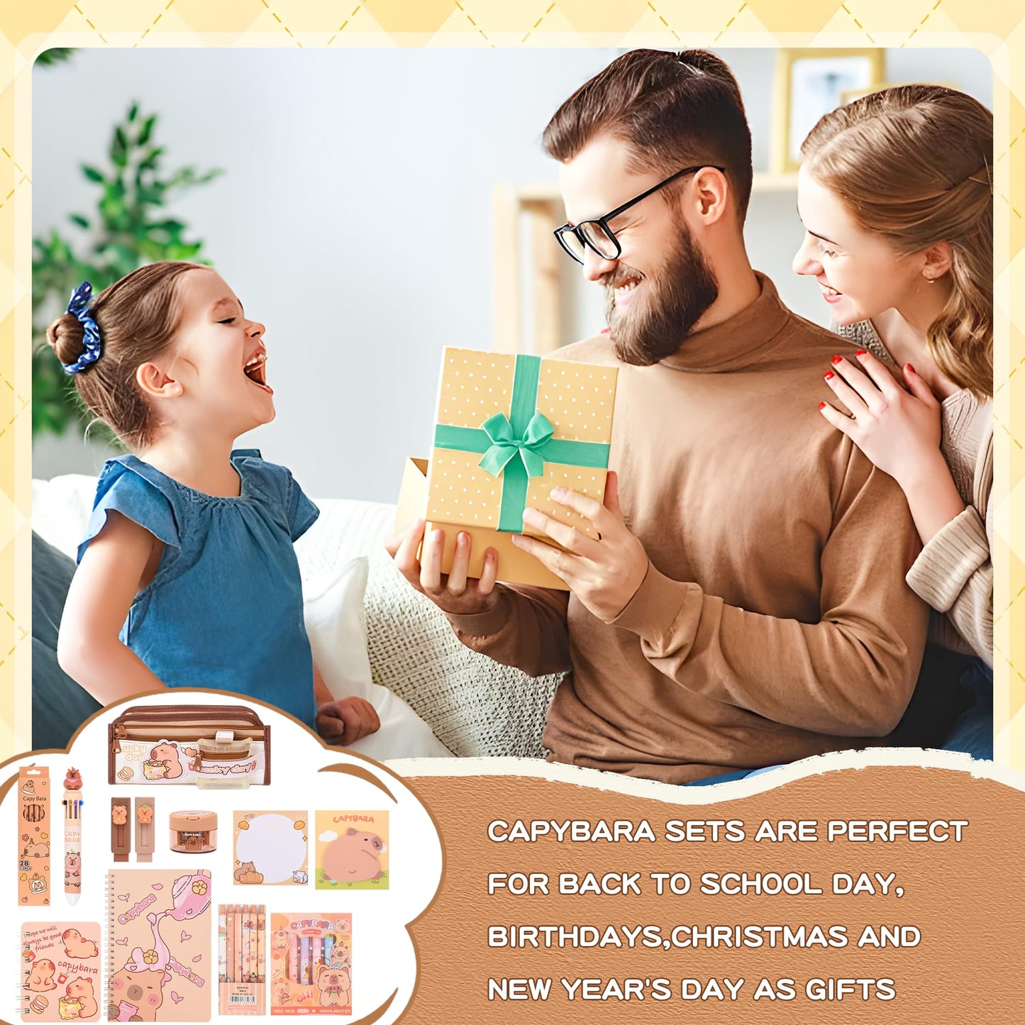 Ulema 33Pcs Cute Capybara Stationery Set,Capybara Birthday Gifts for Boys Girls School Supplies,Capybara Set with Compartments Gel Pens, Pencils, Erasers, Pencil Sharpener etc, Classroom Rewards.