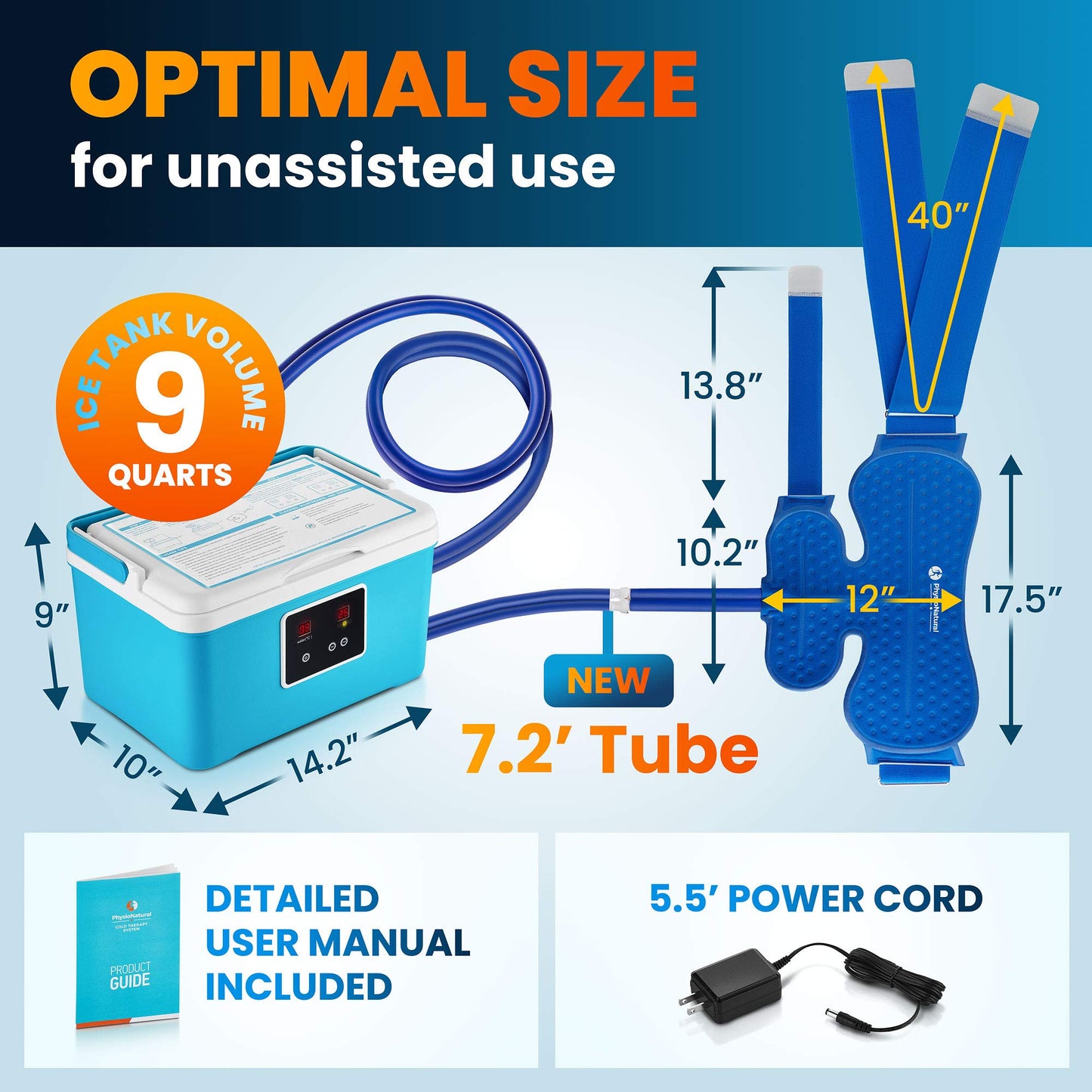 PhysioNatural Cold Therapy System with Large Shoulder Pad — for Post-Surgery Care, Rotator Cuff Tears, Swelling, Sprains, Inflammation, and Other Injuries — Wearable, Adjustable, Ergonomic — Cryotherapy Freeze Kit