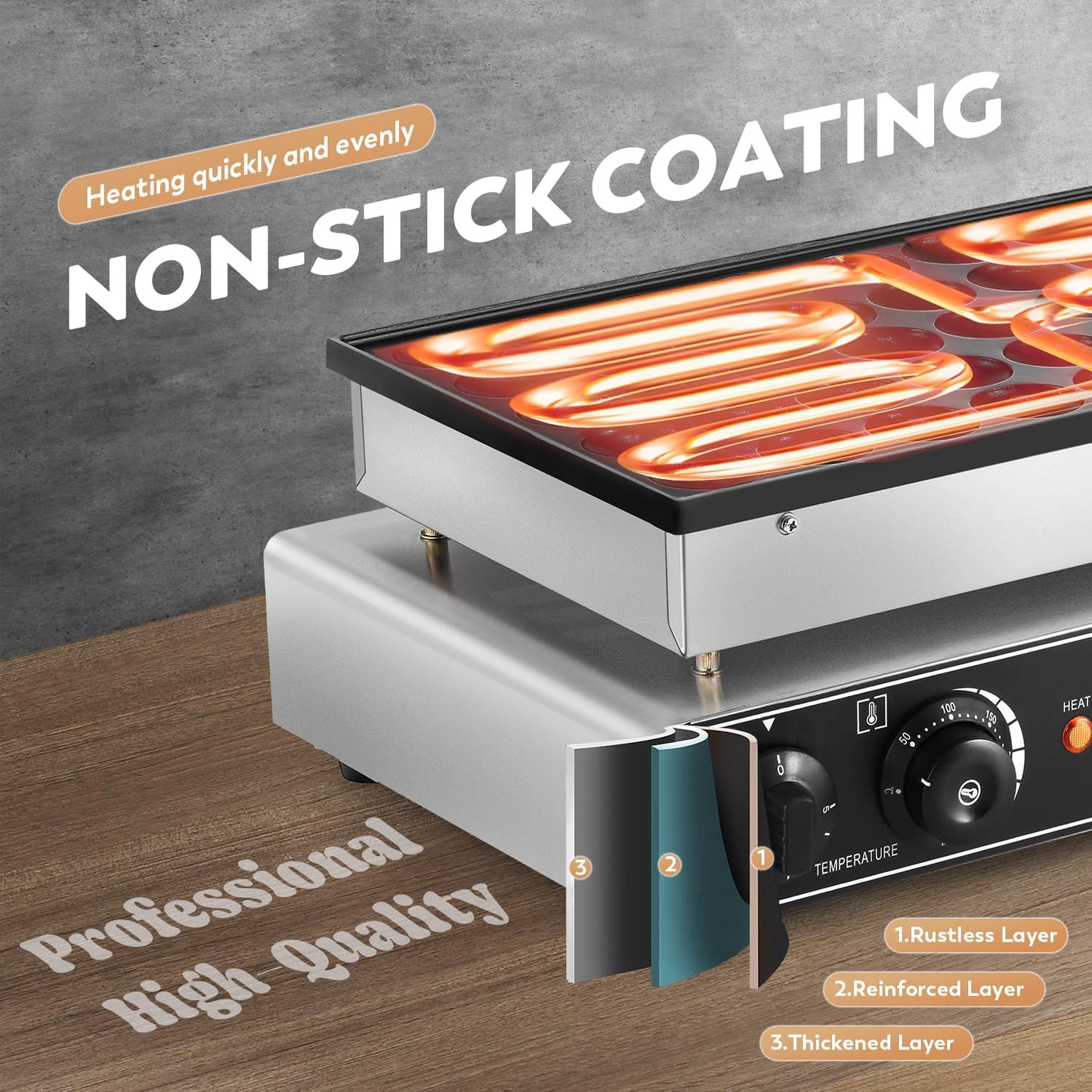 Moongiantgo Mini Dutch Pancake Maker 50PCS, Commercial Non-stick Pancake Baker Machine 50-300℃ Temp and 0-5 Time Control Electric Muffin Maker Stainless Steel for Home and Restaurants, 110V