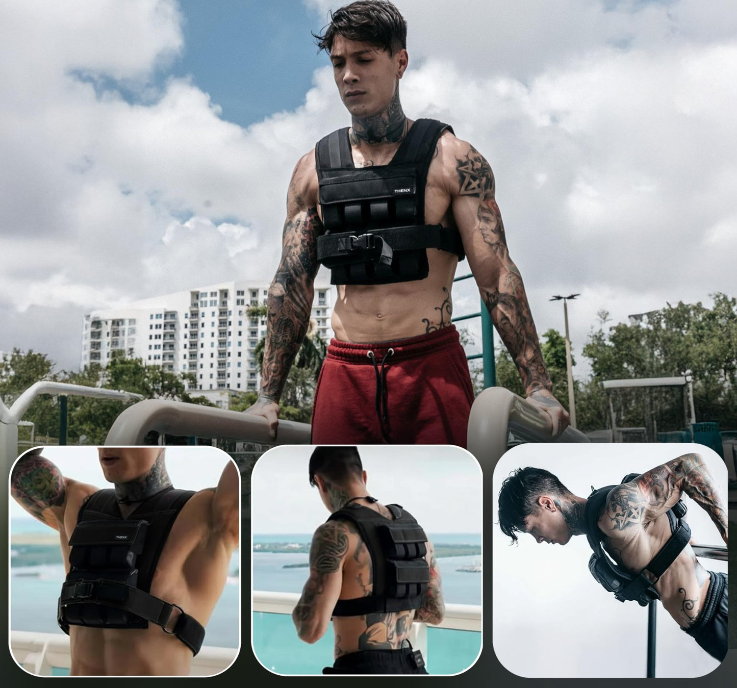 THENX Weighted Vest by Chris Heria – Adjustable Workout Vest for Men & Women – Calisthenics, Fitness, Running, Cross Training & Strength Training – Ergonomic Fit with Removable Weights – Black (Black, 40 lb)