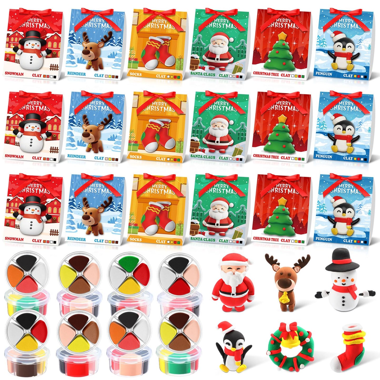 Capoda 18 Set Christmas DIY Craft Kit Christmas Air Dry Clay Kit Snowman Santa Claus Making Craft DIY Modeling Clay for Xmas Winter Holiday School Exchange Gifts Party Art Activities Supplies